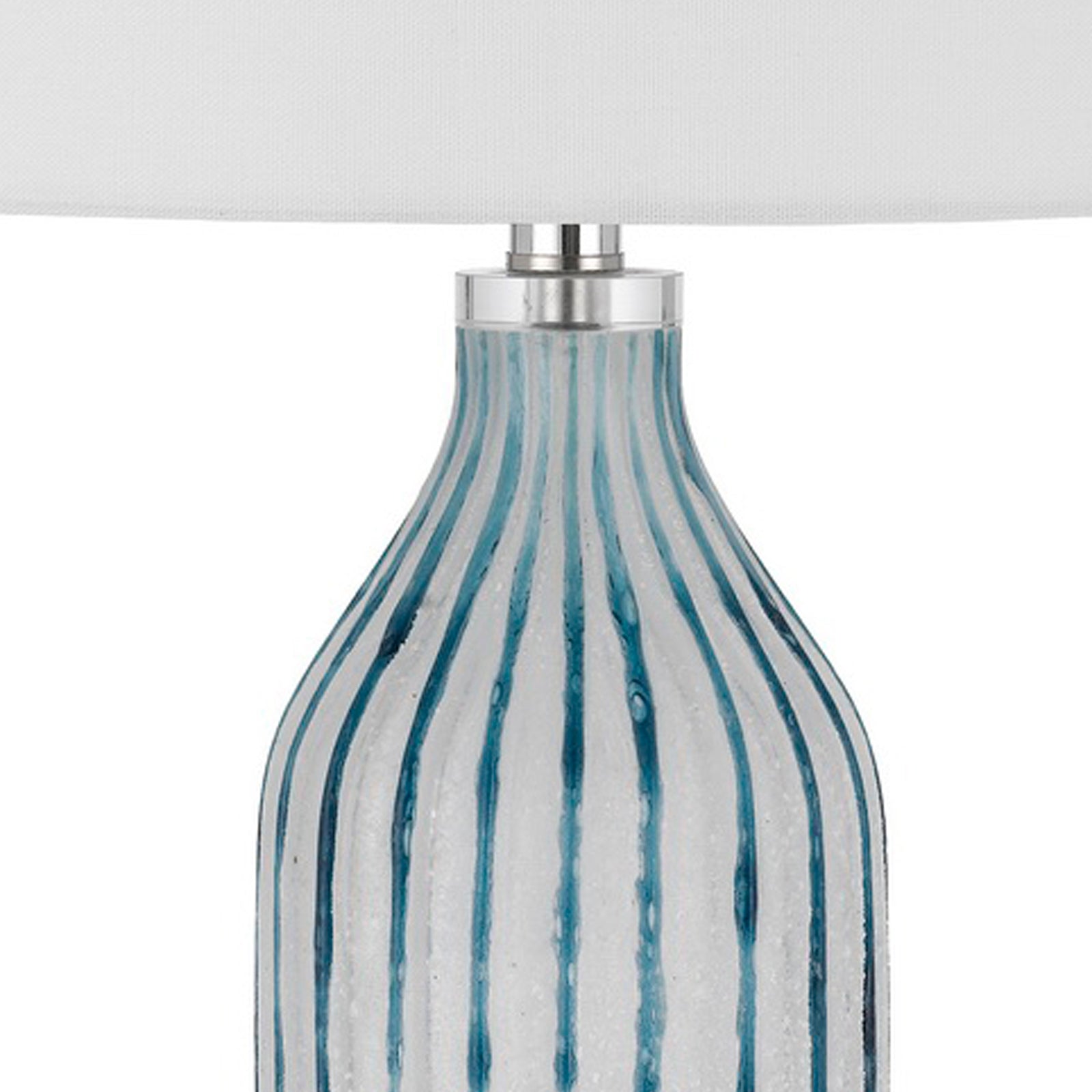30 Inch Glass Table Lamp, Striped Bottle Base, Dimmer, Blue