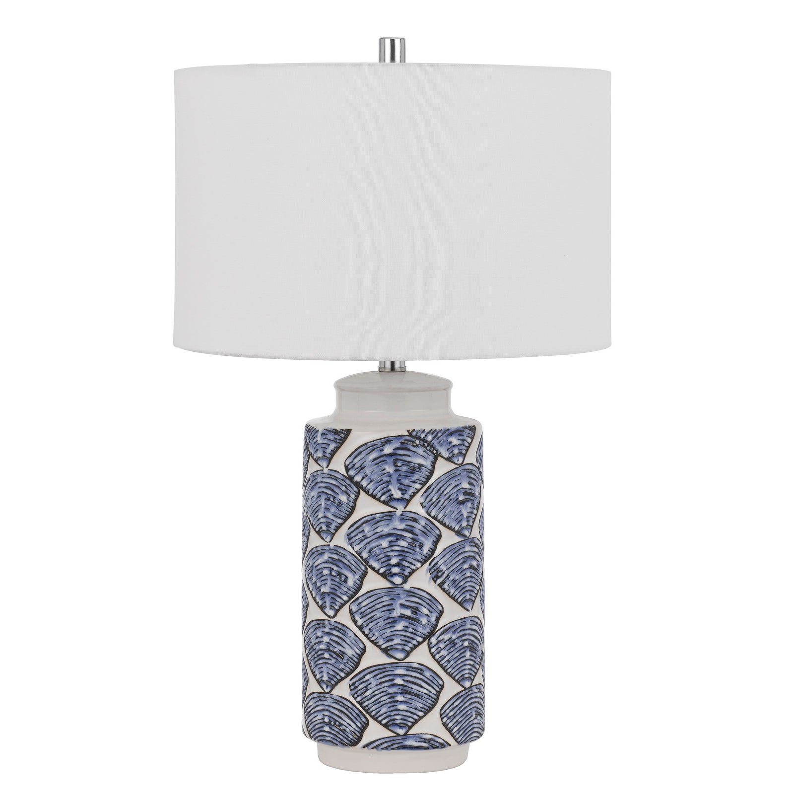 27 Inch Coastal Ceramic Table Lamp, Dimmer, Sea Shells, Blue