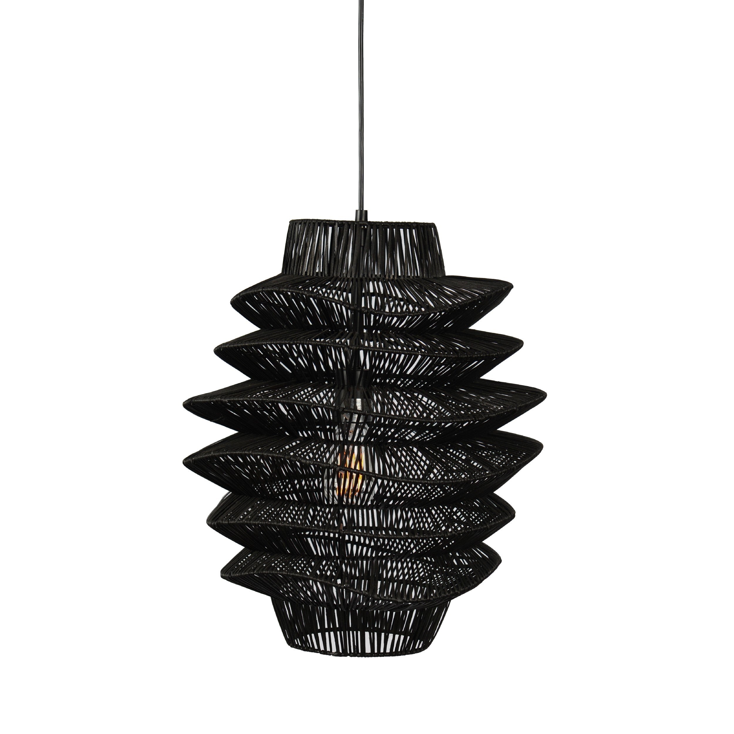 Helix 16 Inch Pendant Light, Woven Rattan, Iron, Black