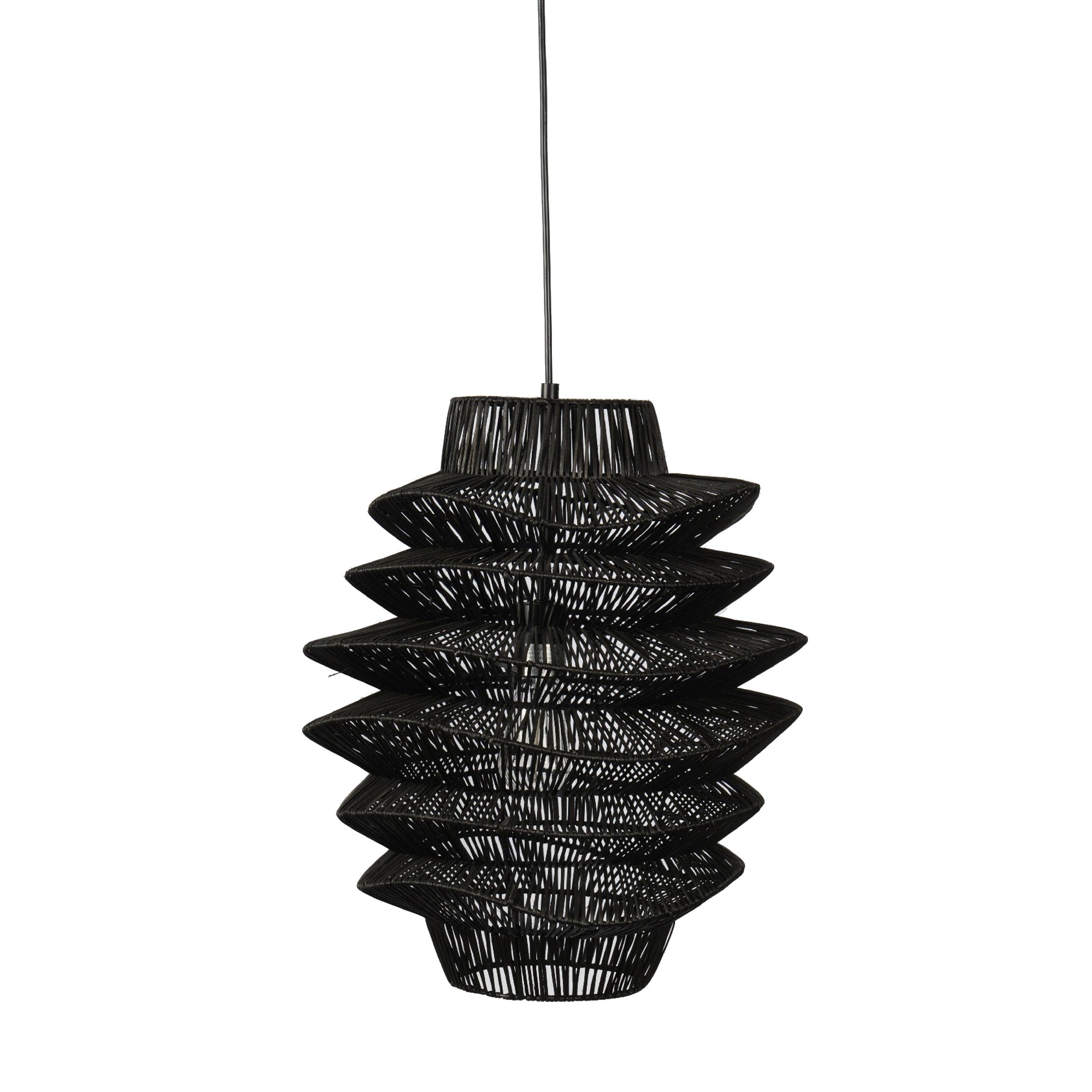 Helix 16 Inch Pendant Light, Woven Rattan, Iron, Black