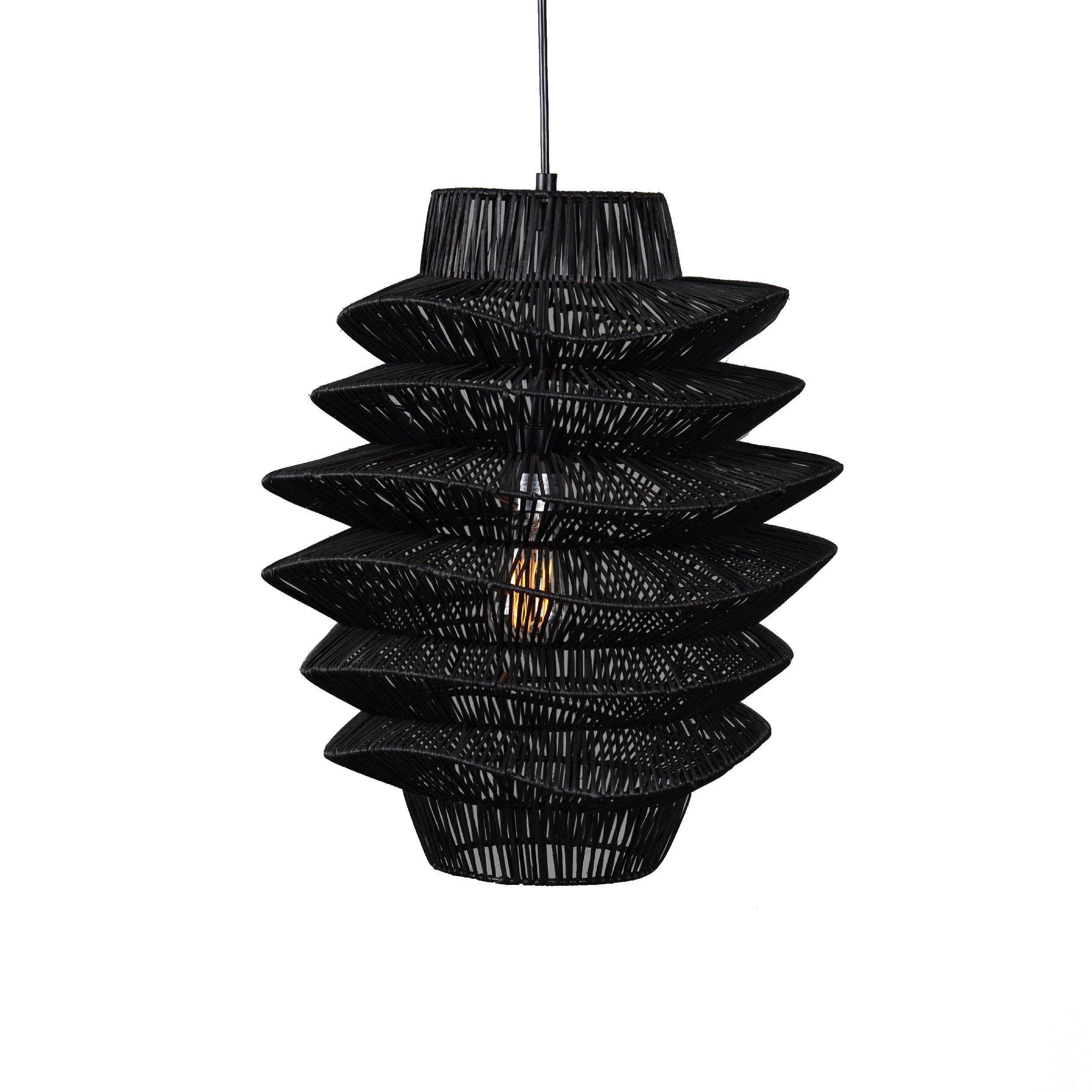 Helix 16 Inch Pendant Light, Woven Rattan, Iron, Black