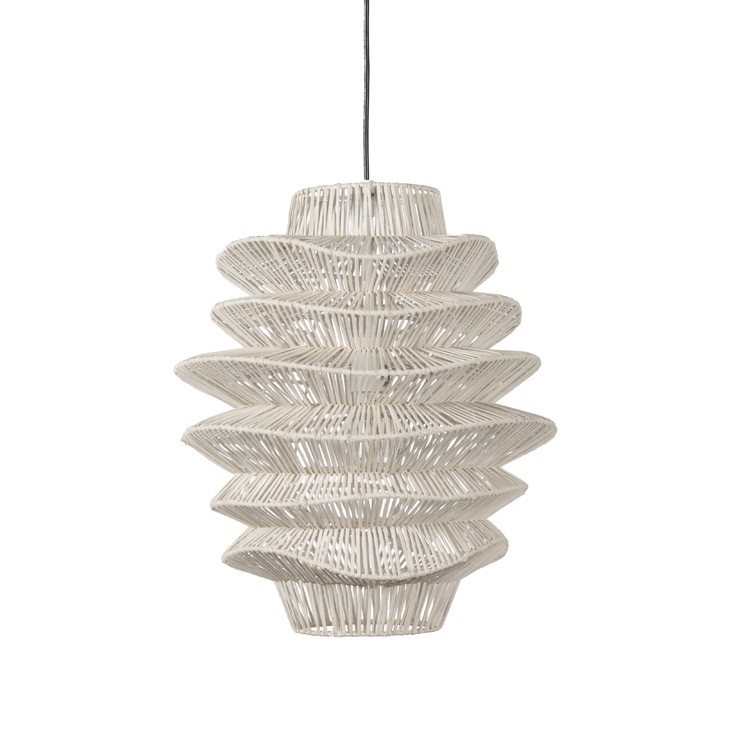 Helix 16 Inch Pendant Light, Woven Rattan, Iron, White
