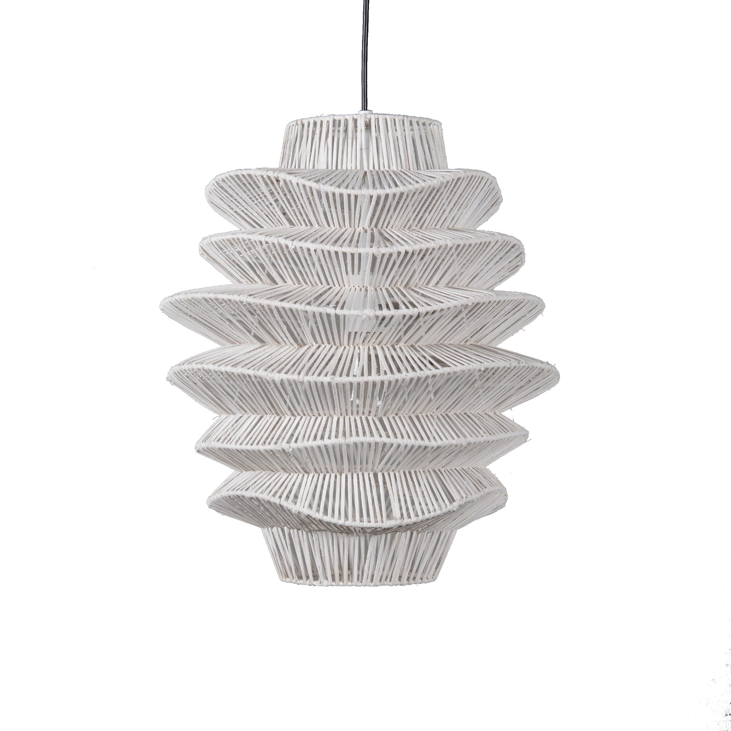 Helix 16 Inch Pendant Light, Woven Rattan, Iron, White