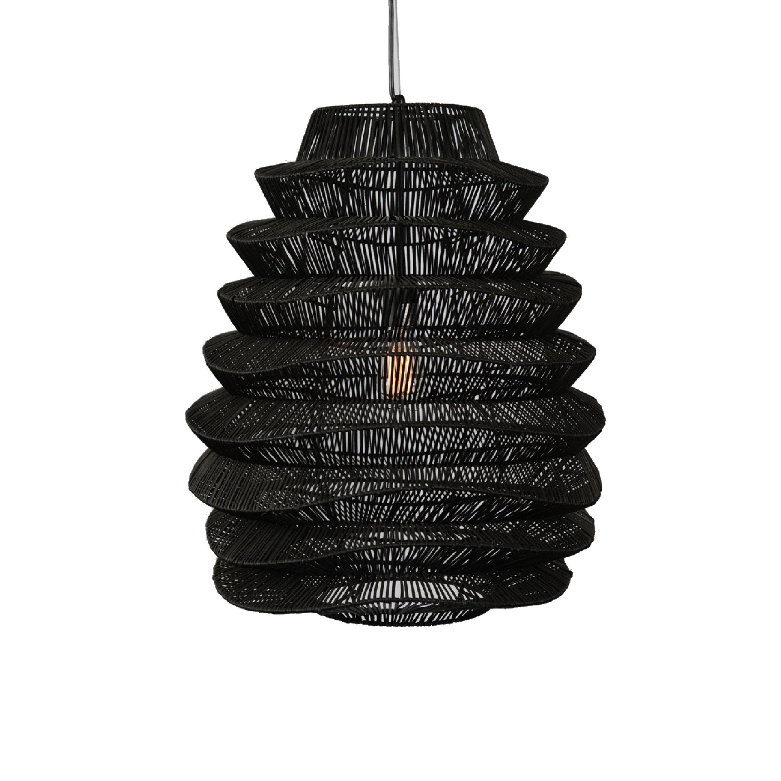Helix 20 Inch Pendant Light, Woven Rattan, Iron, Black
