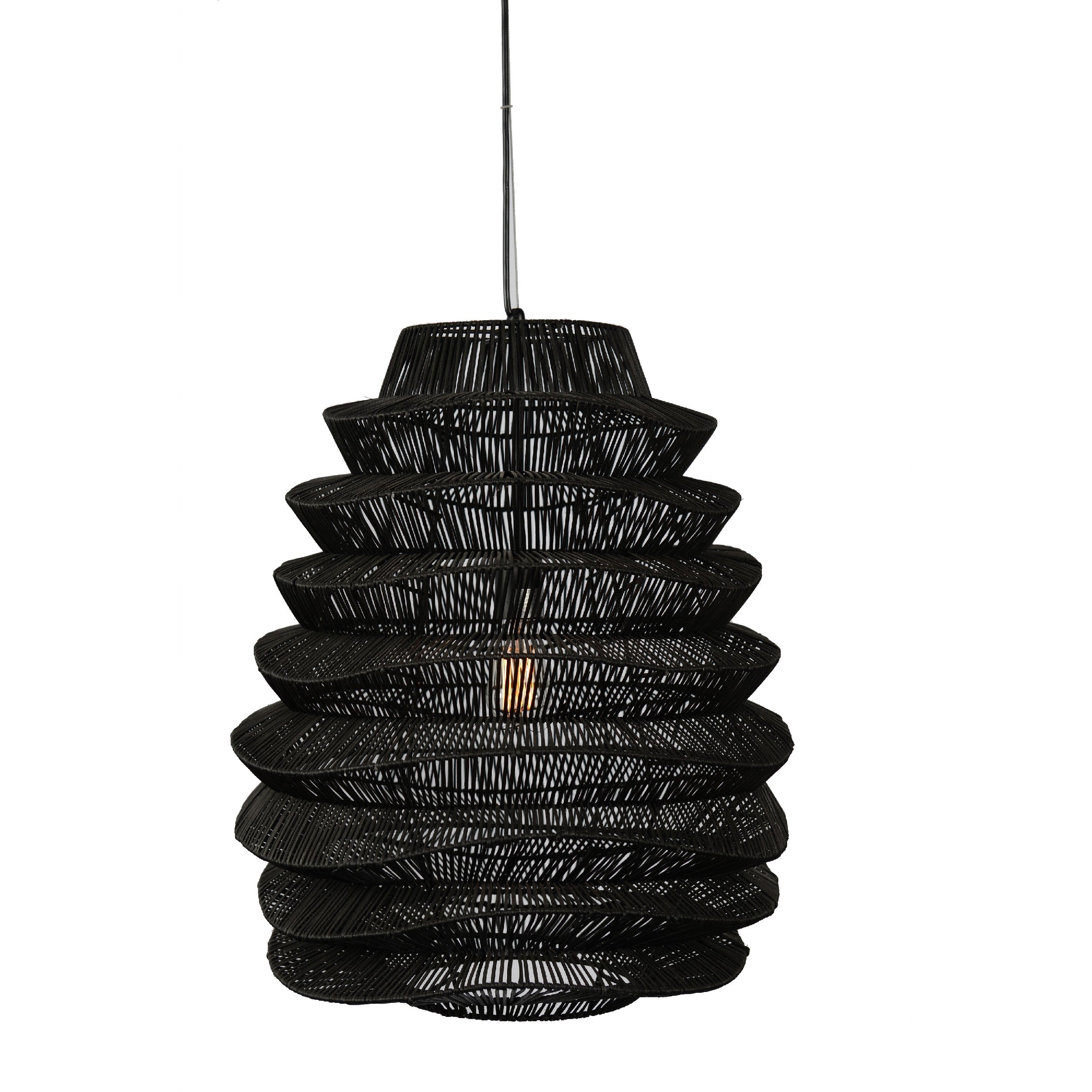 Helix 20 Inch Pendant Light, Woven Rattan, Iron, Black