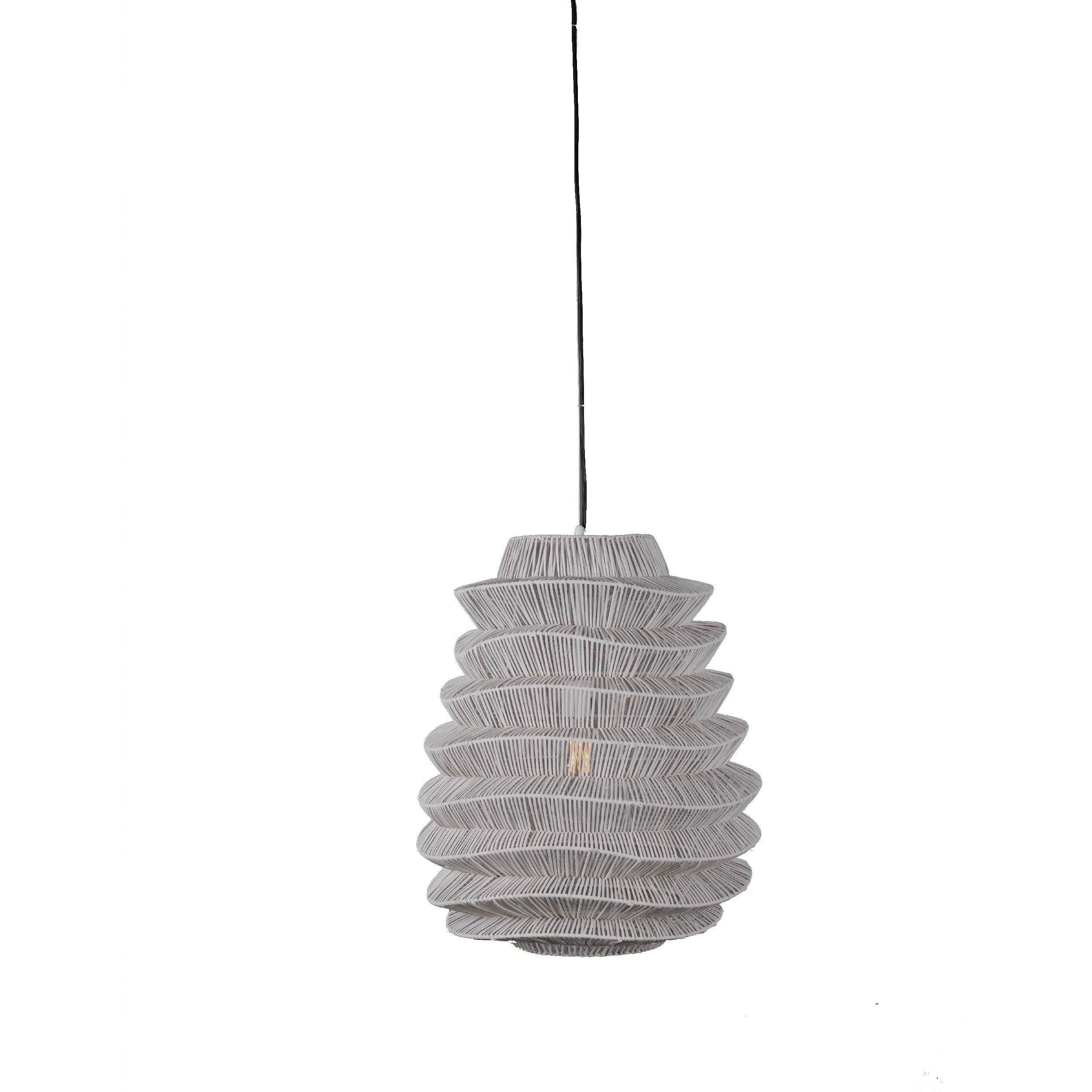 Helix 20 Inch Pendant Light, Woven Rattan, Iron, White