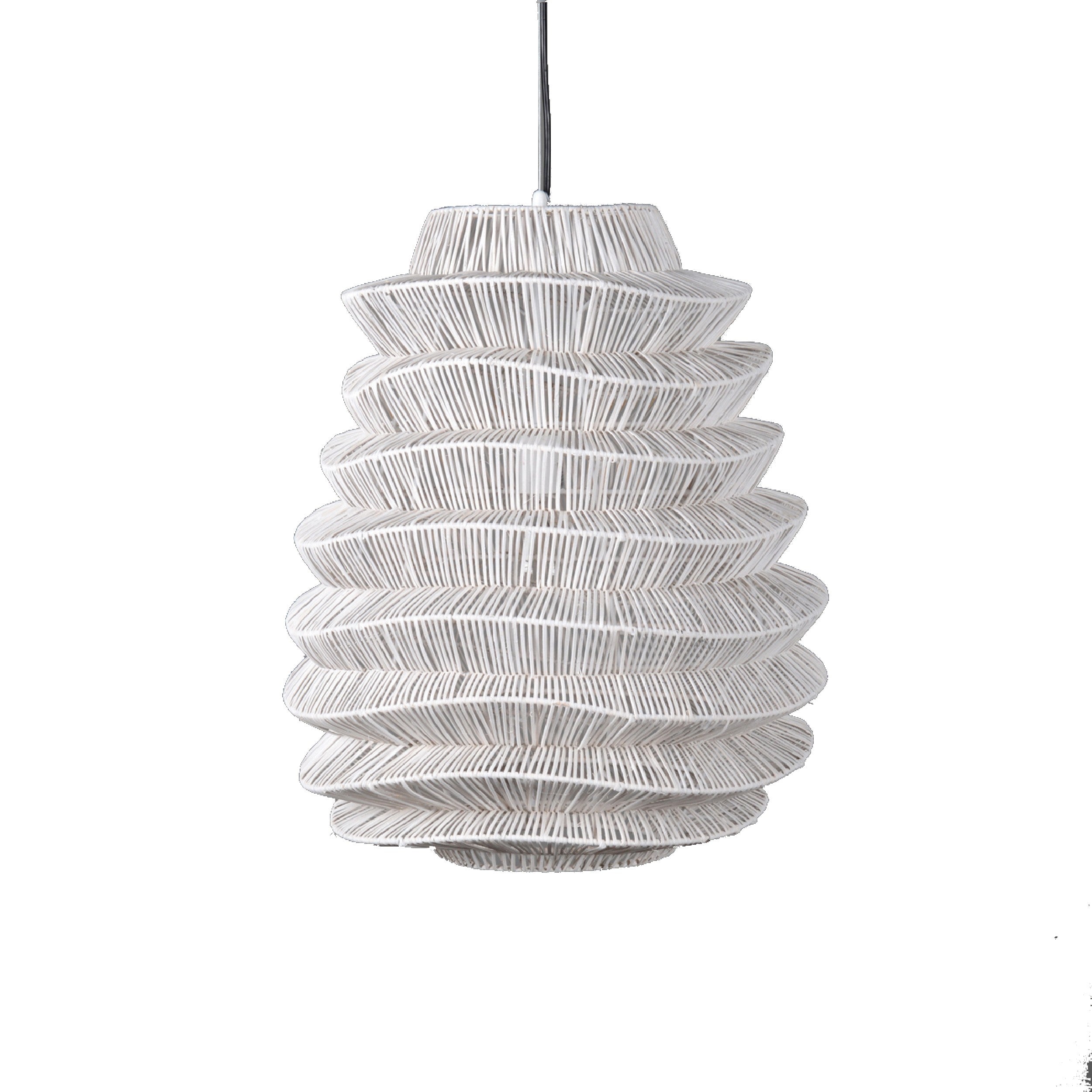 Helix 20 Inch Pendant Light, Woven Rattan, Iron, White