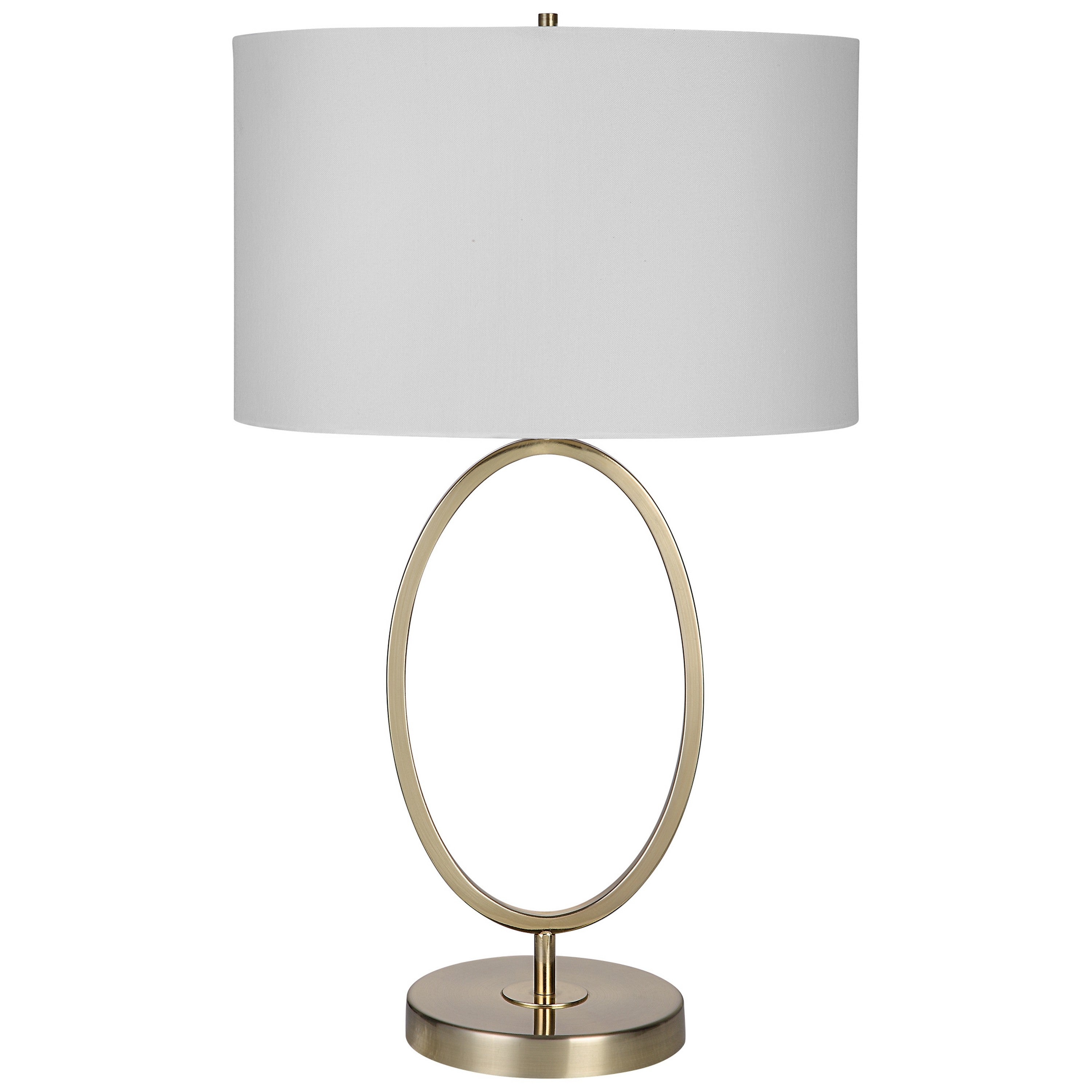 Benjara 27 Inch Metal Table Lamp, Oval Center Ring, Gold, White