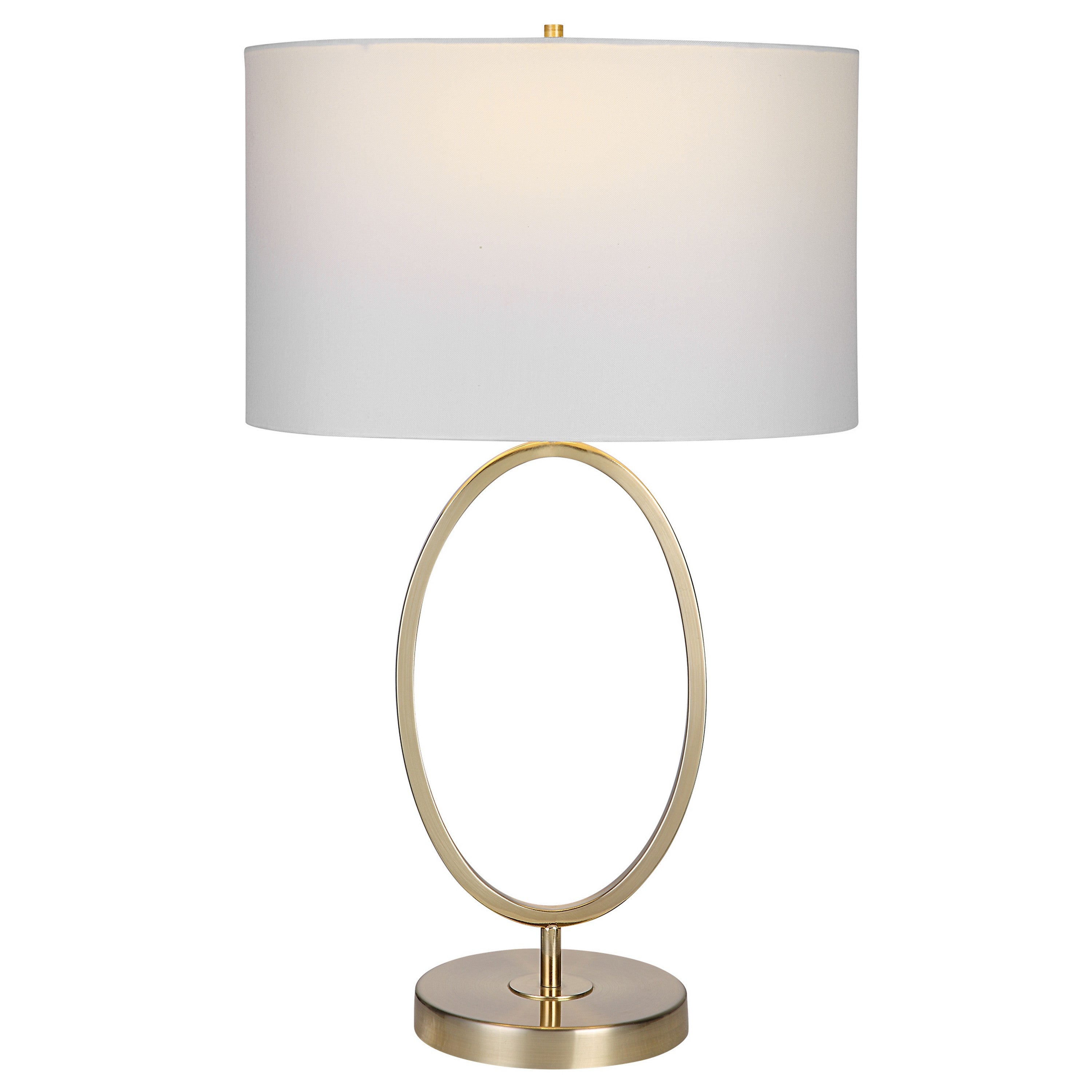 Benjara 27 Inch Metal Table Lamp, Oval Center Ring, Gold, White