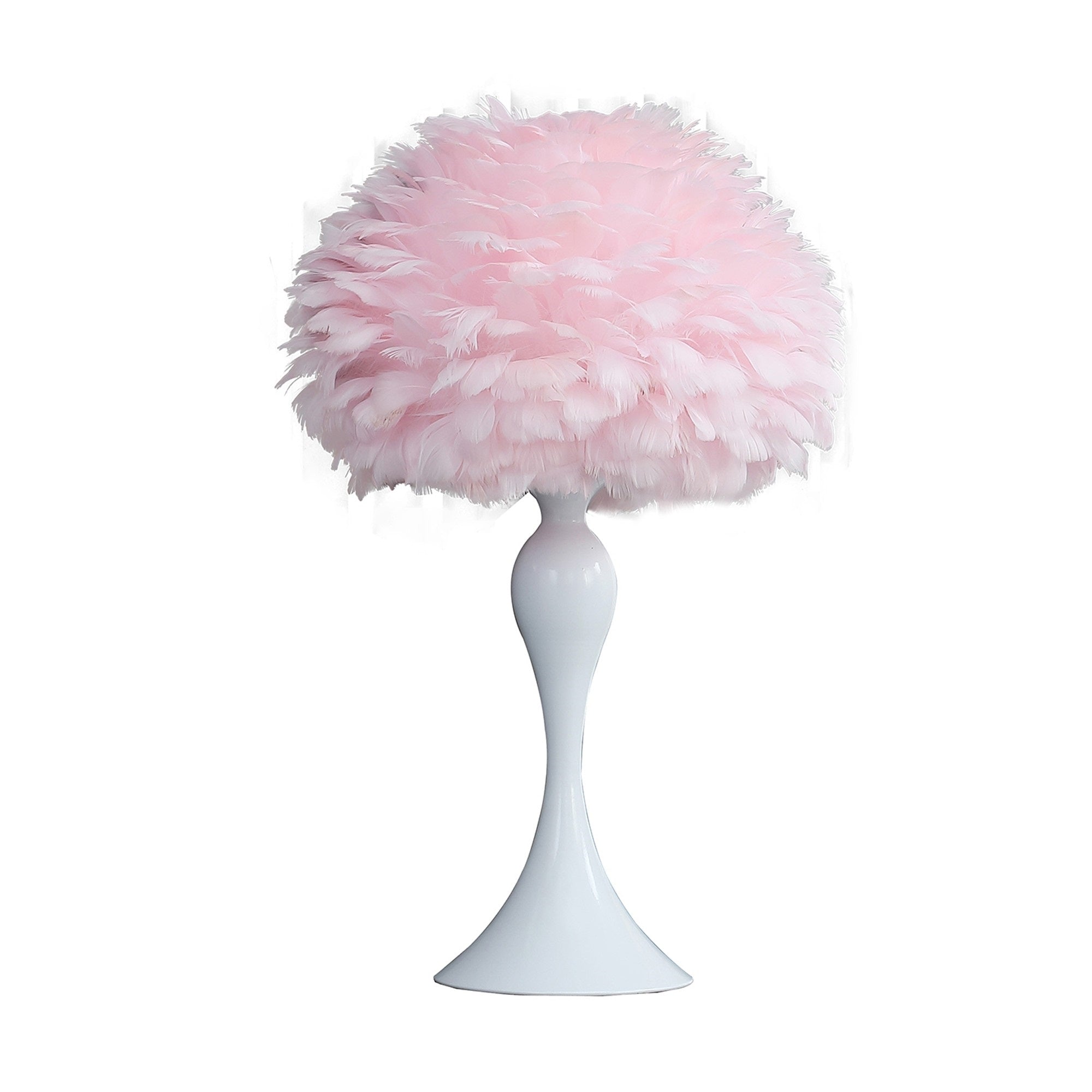 Benzara 24 Inch Metal Glam Feather Table Lamp, Candlestick, 40W, Pink & White, Model BM279100