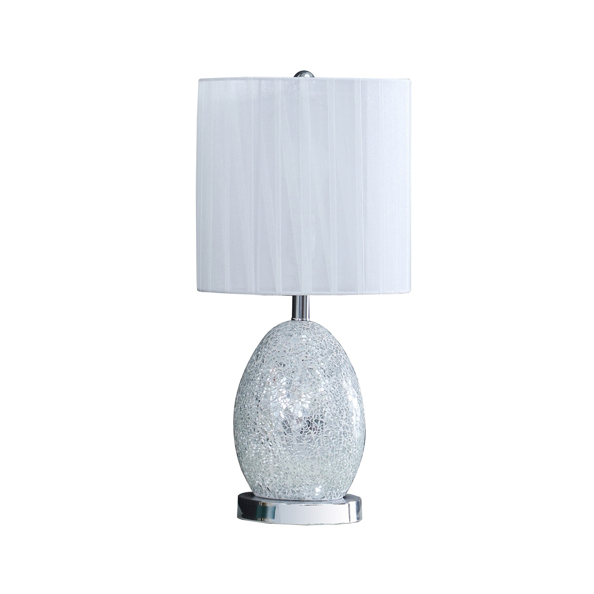 Benzara 20 Inch Glass Table Lamp, 9W LED, Egg Shape, Silver, Model BM279101