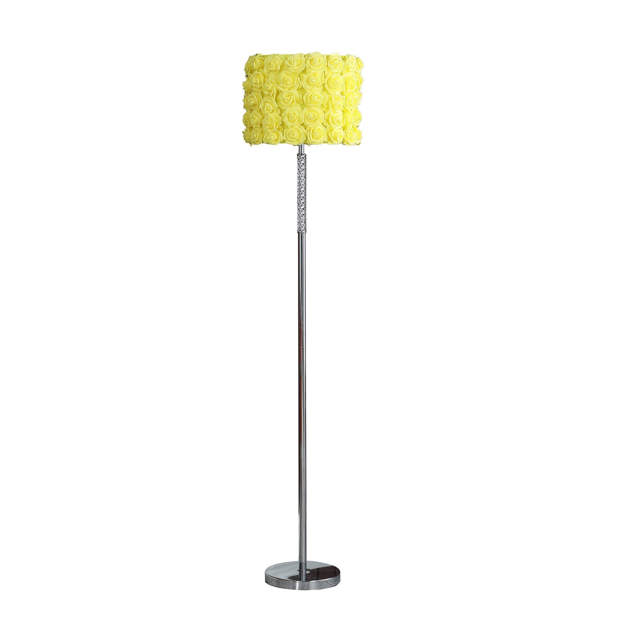 Benzara Glamorous Floor Lamp 63 Inch Yellow Silver Rose Accent Shade Model BM279105
