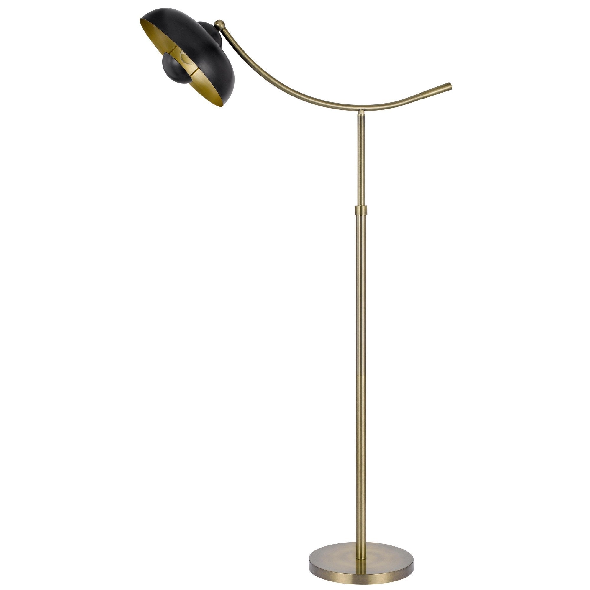 Benzara 66 Inch Adjustable Arc Floor Lamp, Metal Dome Shade, Black and Brass, Model BM280520