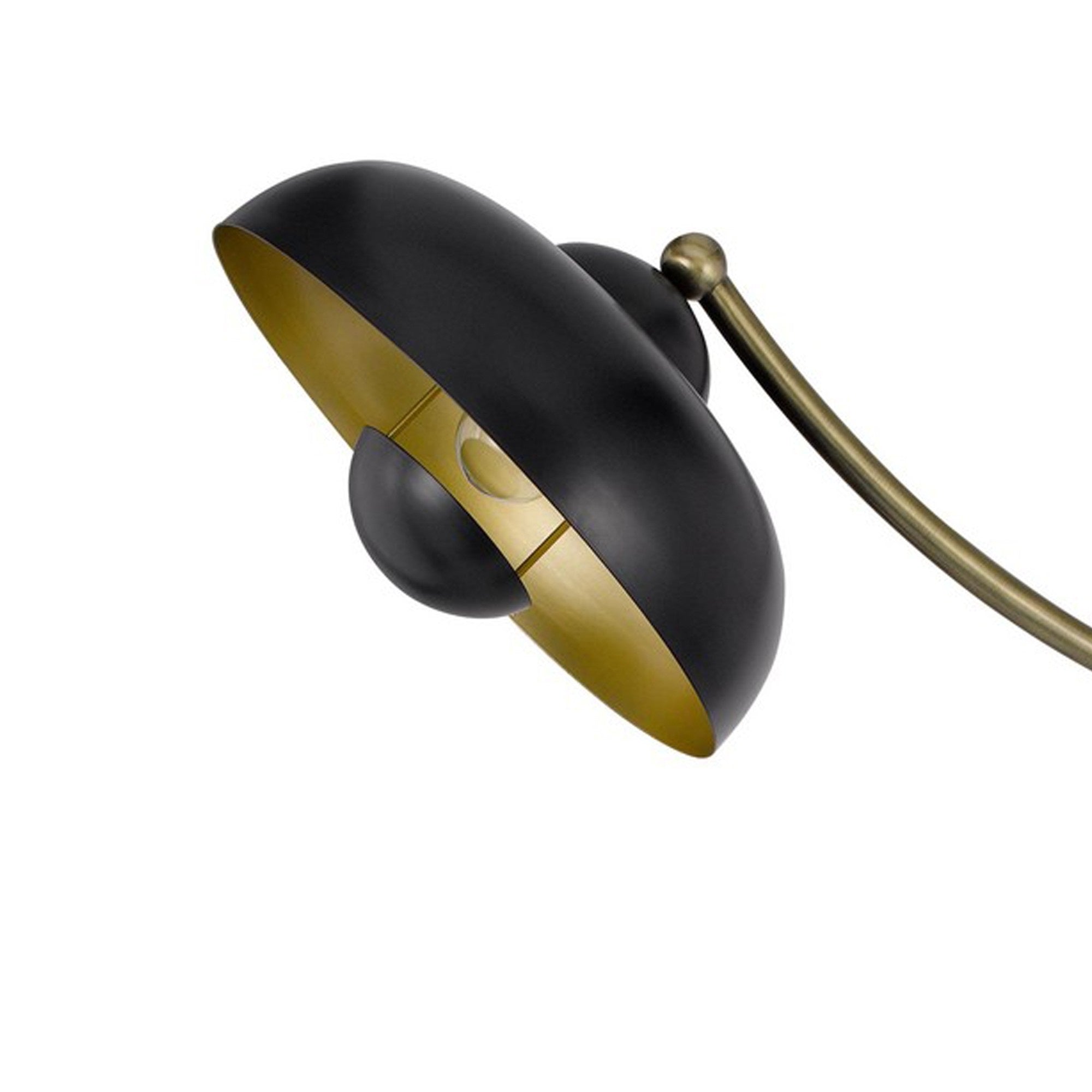 Benzara 66 Inch Adjustable Arc Floor Lamp, Metal Dome Shade, Black and Brass, Model BM280520
