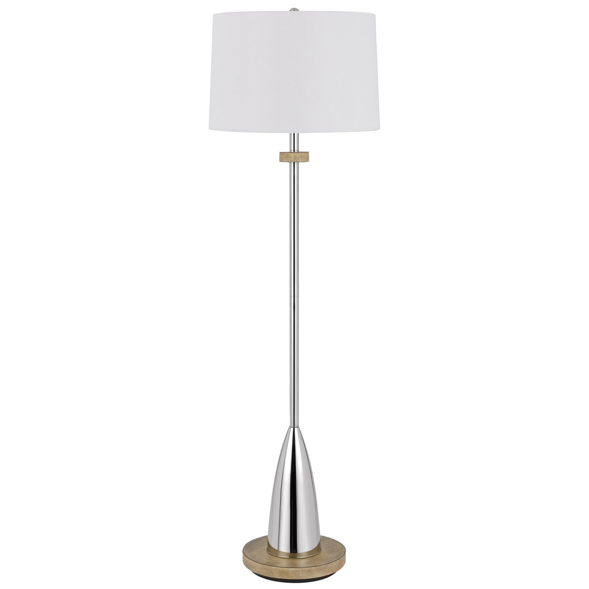 Charlie 61 Inch Modern Floor Lamp, Drum Shade, Glossy Chrome, White, Brown