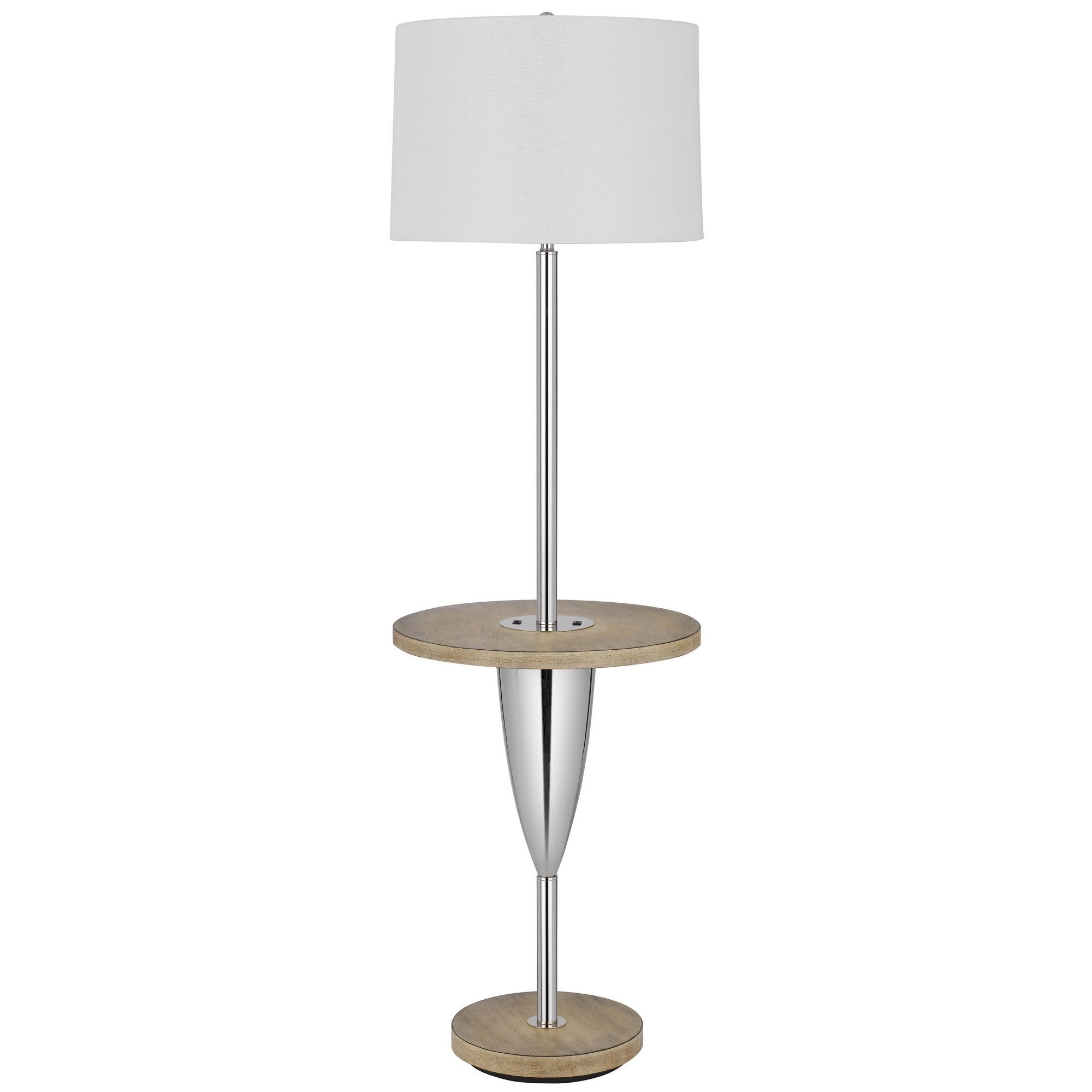 Benzara Modern Floor Lamp with Wood Table, USB, Metal & Fabric, 61 Inch, Multicolor, Model BM280525