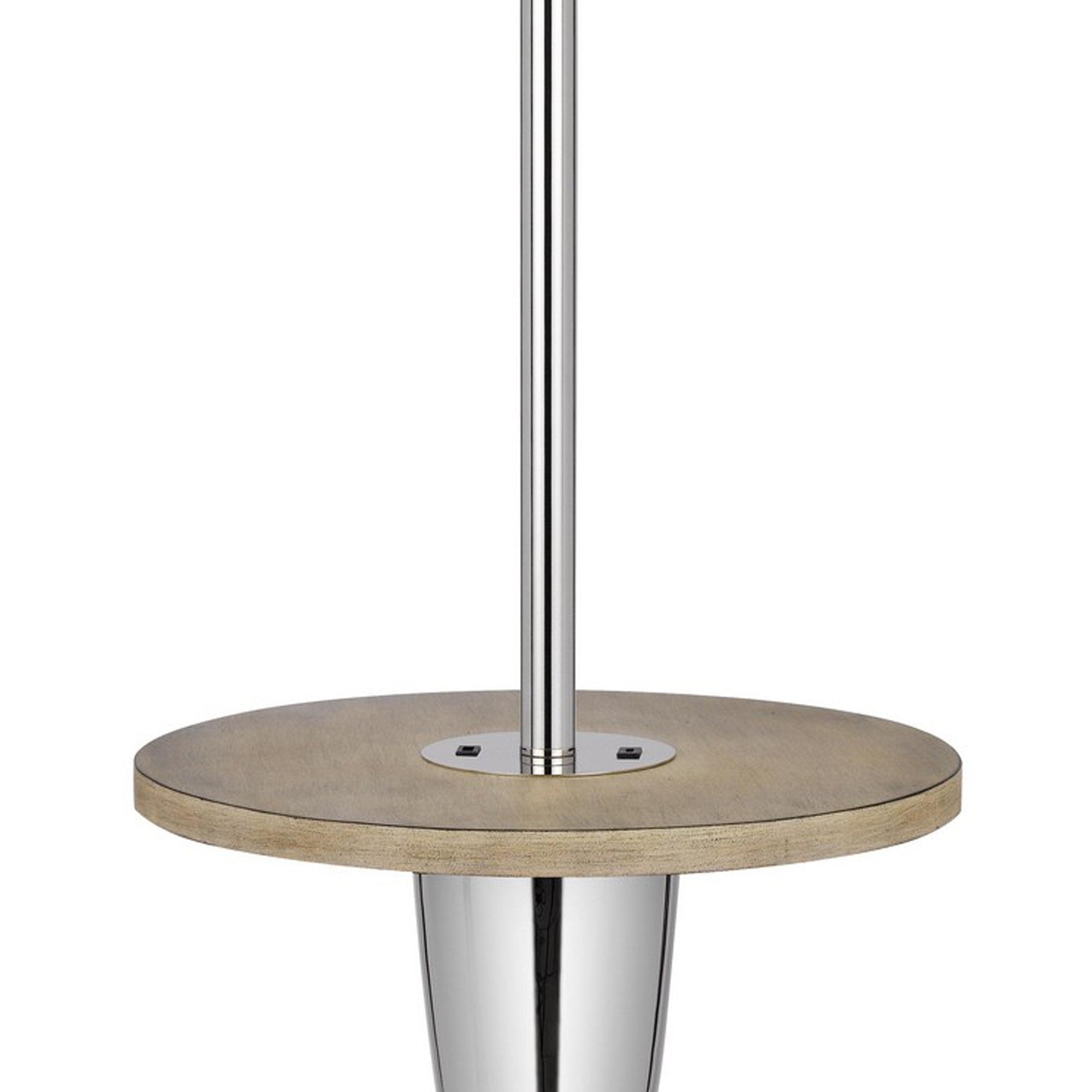 Benzara Modern Floor Lamp with Wood Table, USB, Metal & Fabric, 61 Inch, Multicolor, Model BM280525