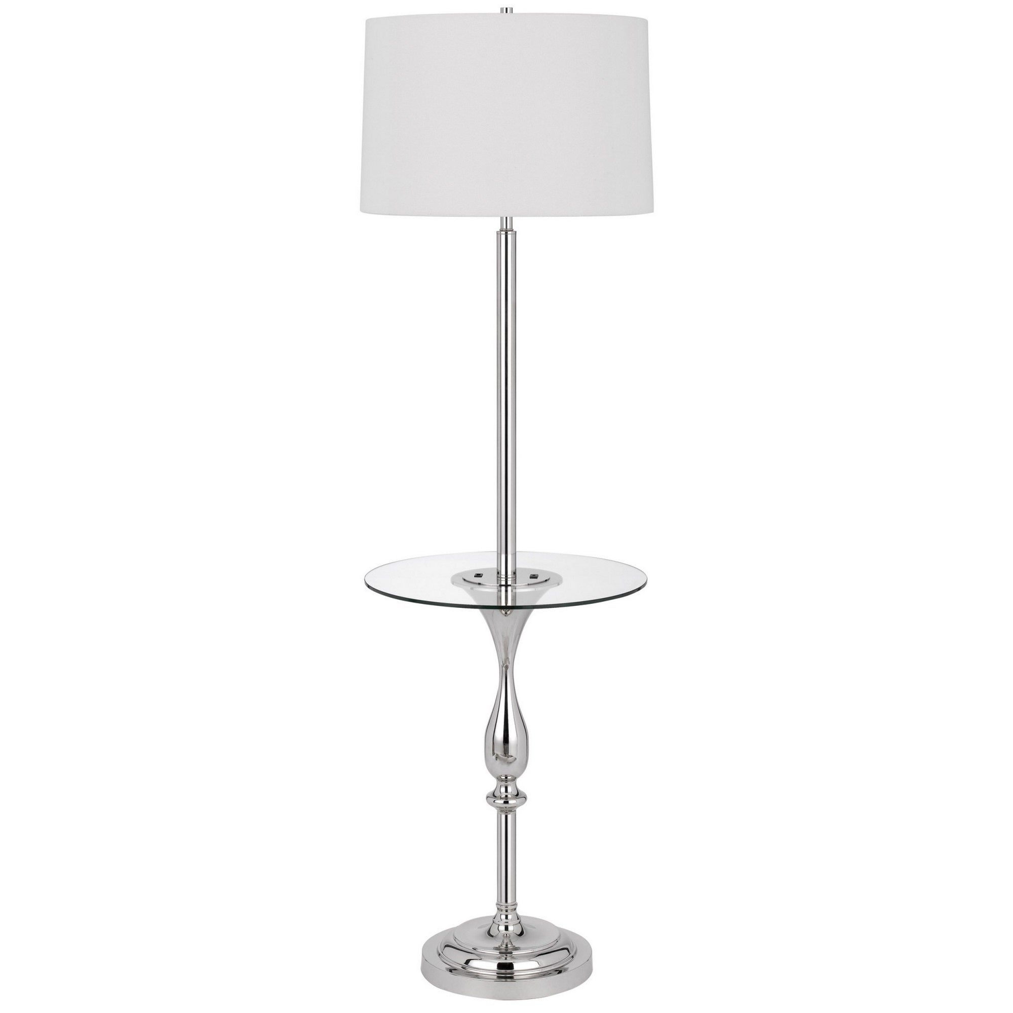 Benzara Modern Floor Lamp with Glass Tray Table, 1 USB Port, 61 Inch, White and Chrome, Model BM282145