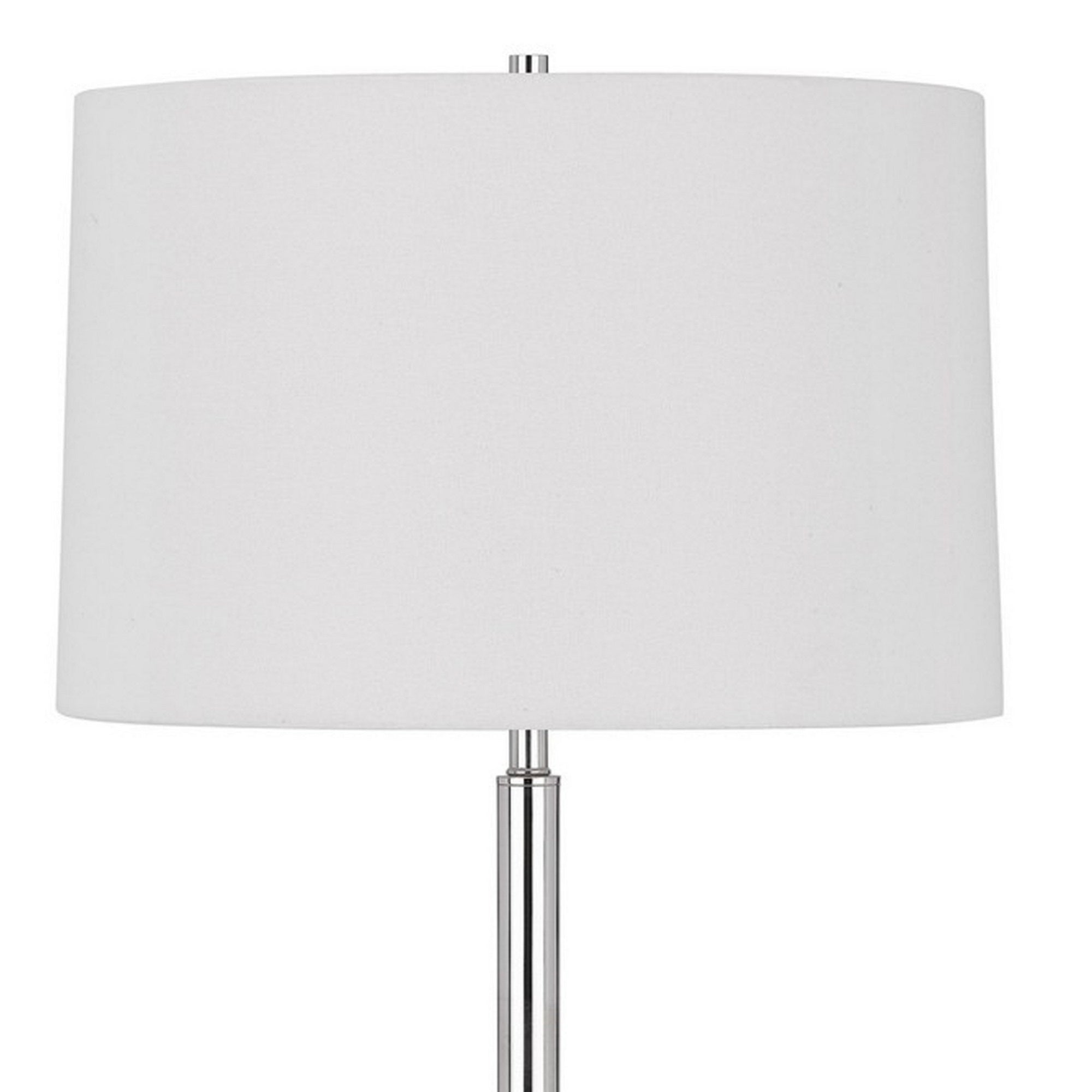 Benzara Modern Floor Lamp with Glass Tray Table, 1 USB Port, 61 Inch, White and Chrome, Model BM282145