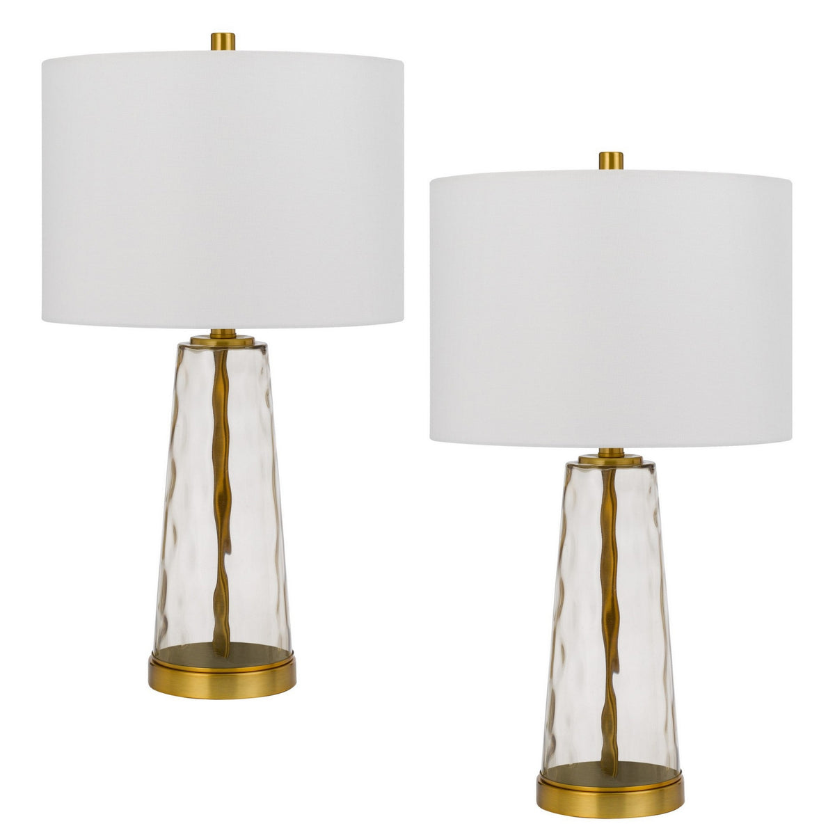 26 Inch Modern Accent Table Lamp Set of 2, Clear Glass Base, Antique Brass