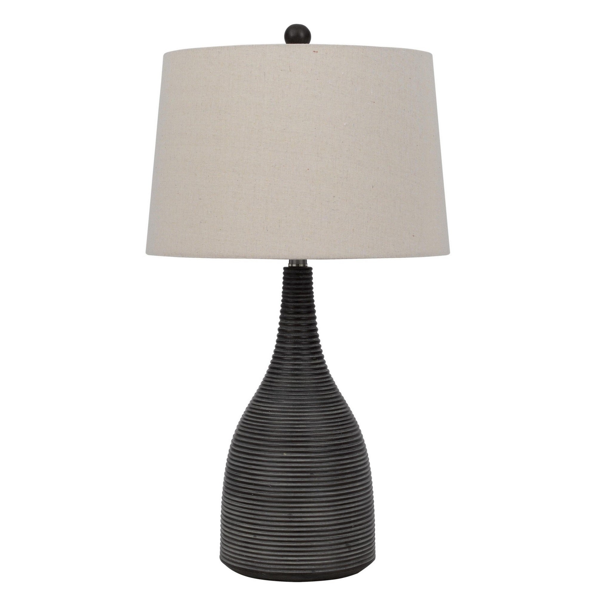 Benzara Classic Table Lamp, Ceramic, Textured Lined Body, 29 Inch, Black and Beige, Model BM282153