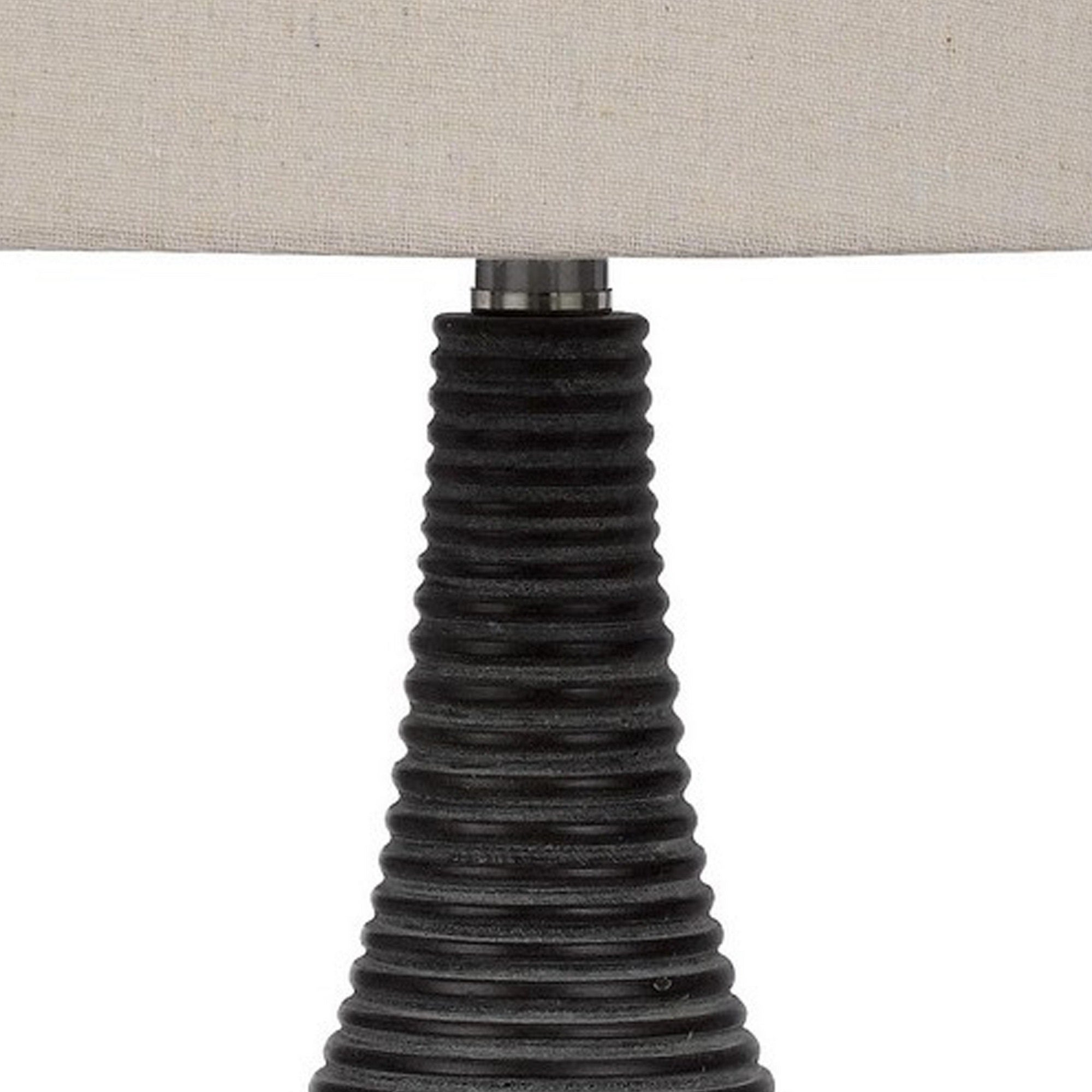 Benzara Classic Table Lamp, Ceramic, Textured Lined Body, 29 Inch, Black and Beige, Model BM282153