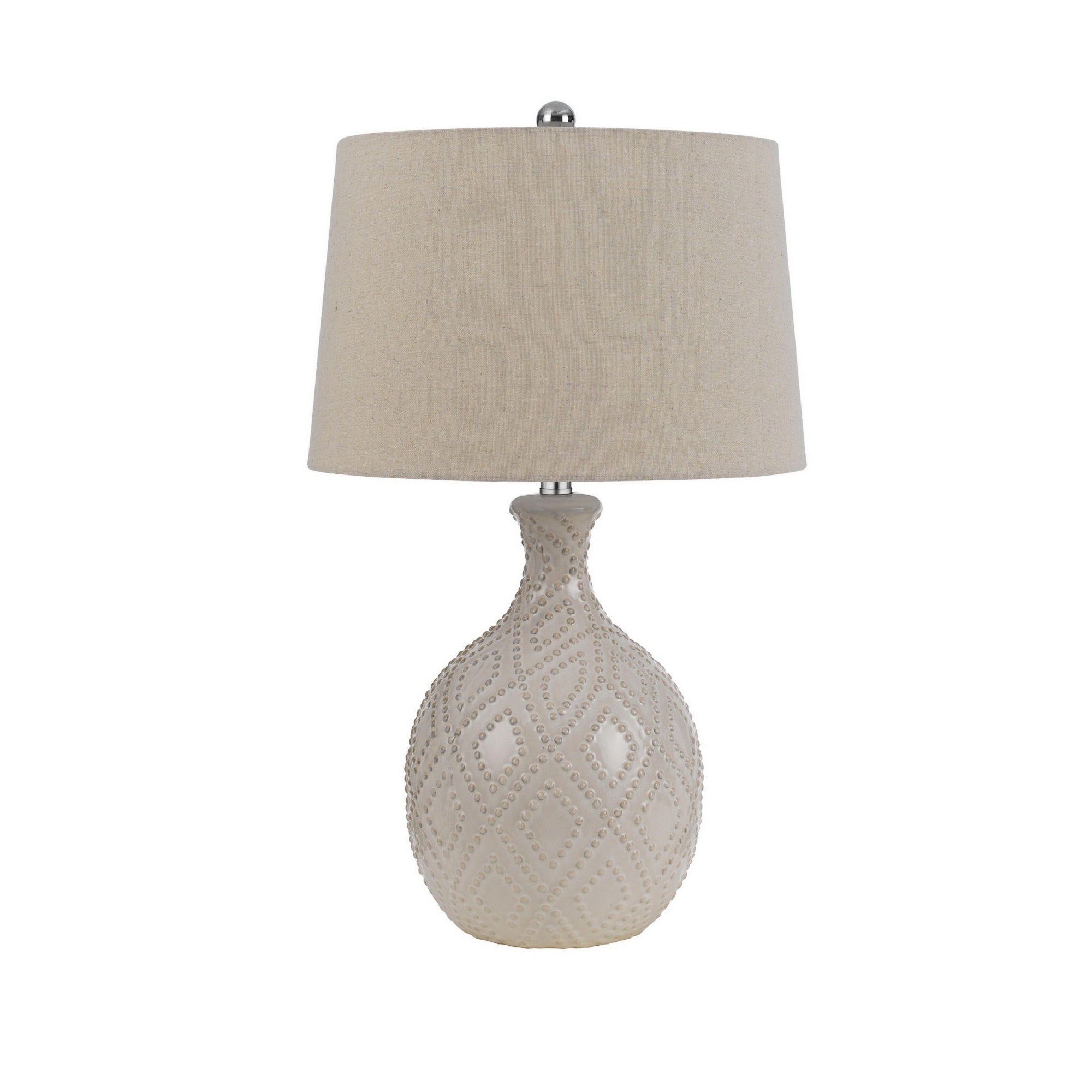27 Inch Table Lamp Set of 2, Ceramic Base, Hardback Fabric Shade, Ivory