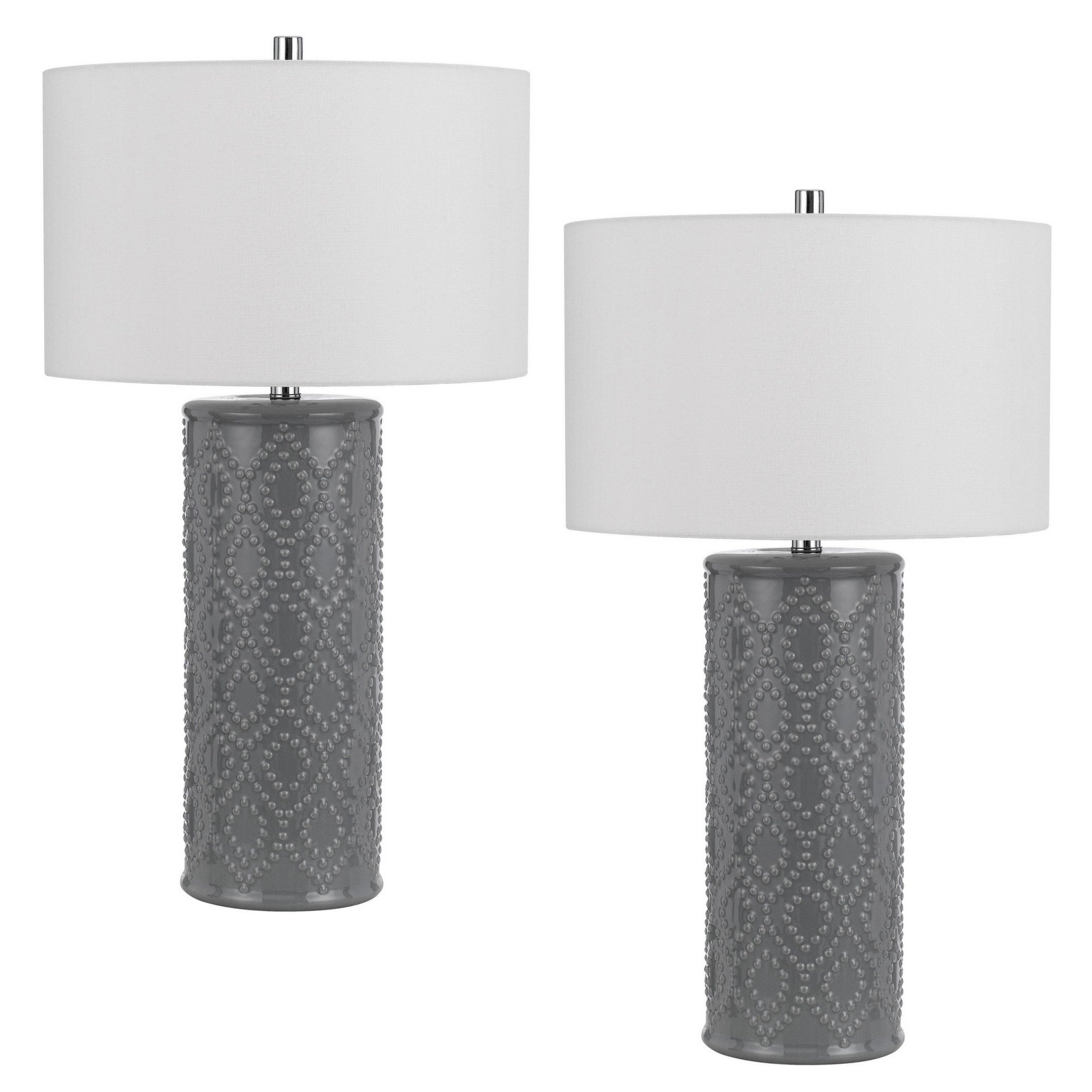 Benzara Accent Table Lamp Set of 2, Tall Cylinder, Ceramic, Multicolor, Model BM282155