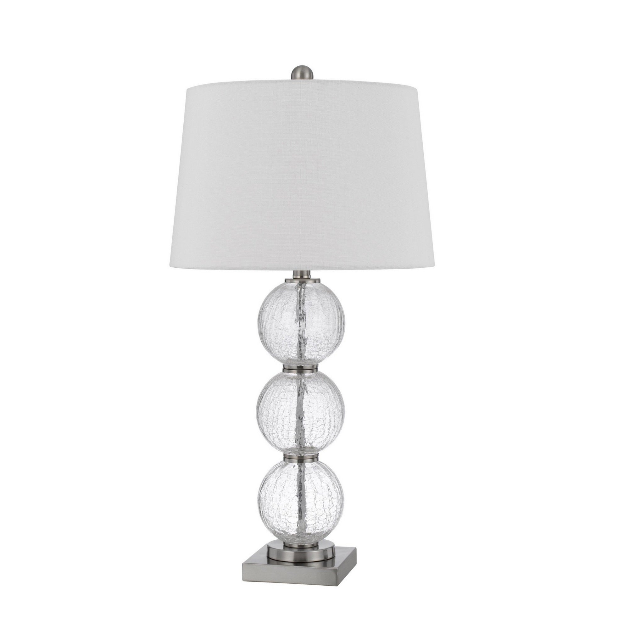 Benzara 29 Inch Accent Table Lamp Set of 2, Stacked  le Glass Balls, Silver and White, Model BM282160