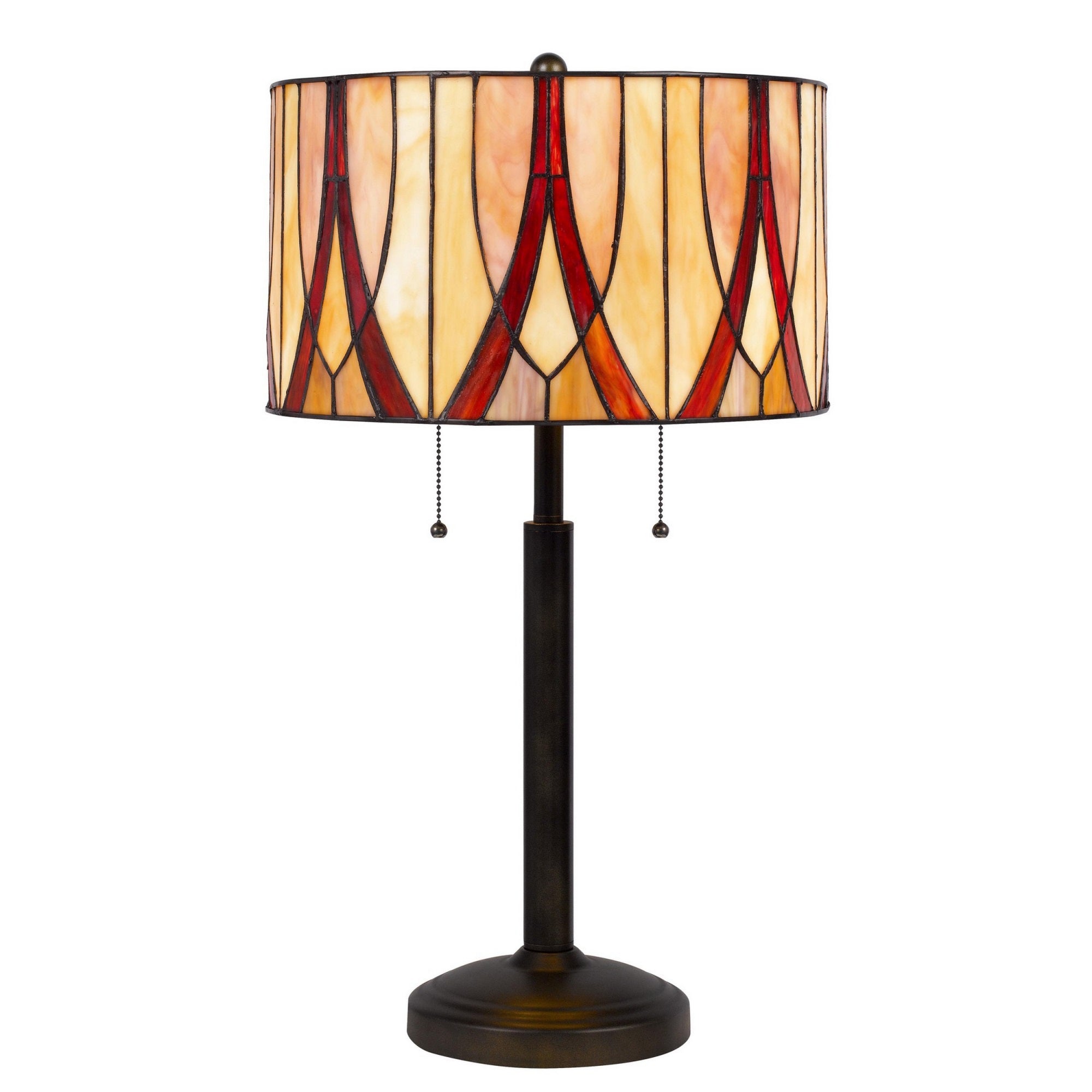 Benzara Eli Table Lamp, Tiffany Style, Stained Glass, Brown, 24 Inch, Model BM282167