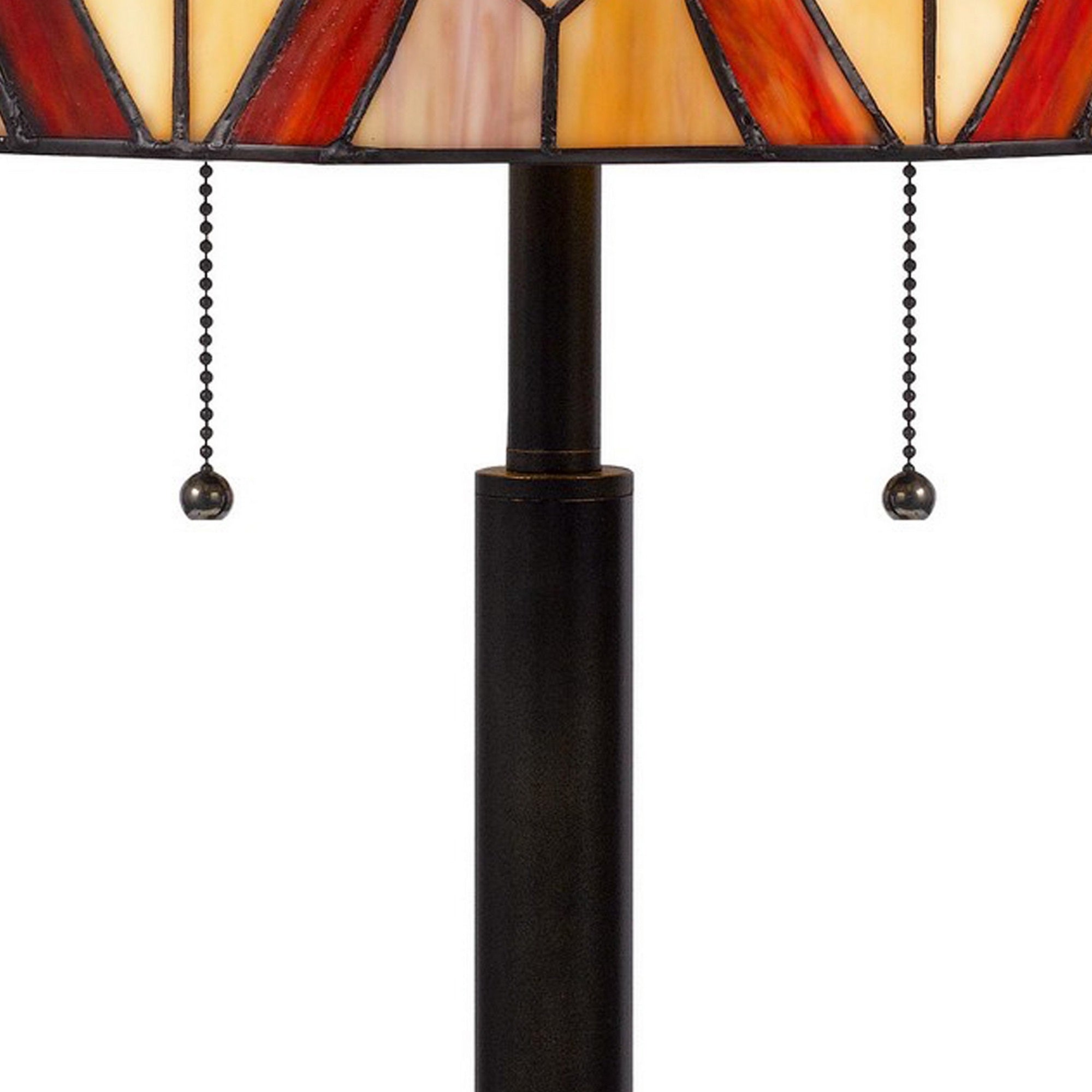 Benzara Eli Table Lamp, Tiffany Style, Stained Glass, Brown, 24 Inch, Model BM282167