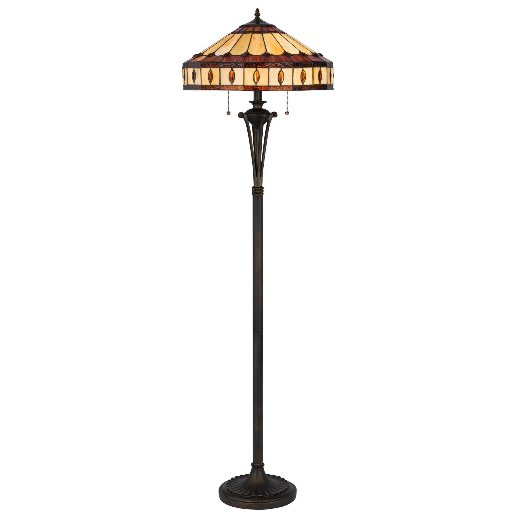 Benzara Vintage Floor Lamp, Tiffany Style, Glass Shade, 61 Inch, Brown, Model BM282169