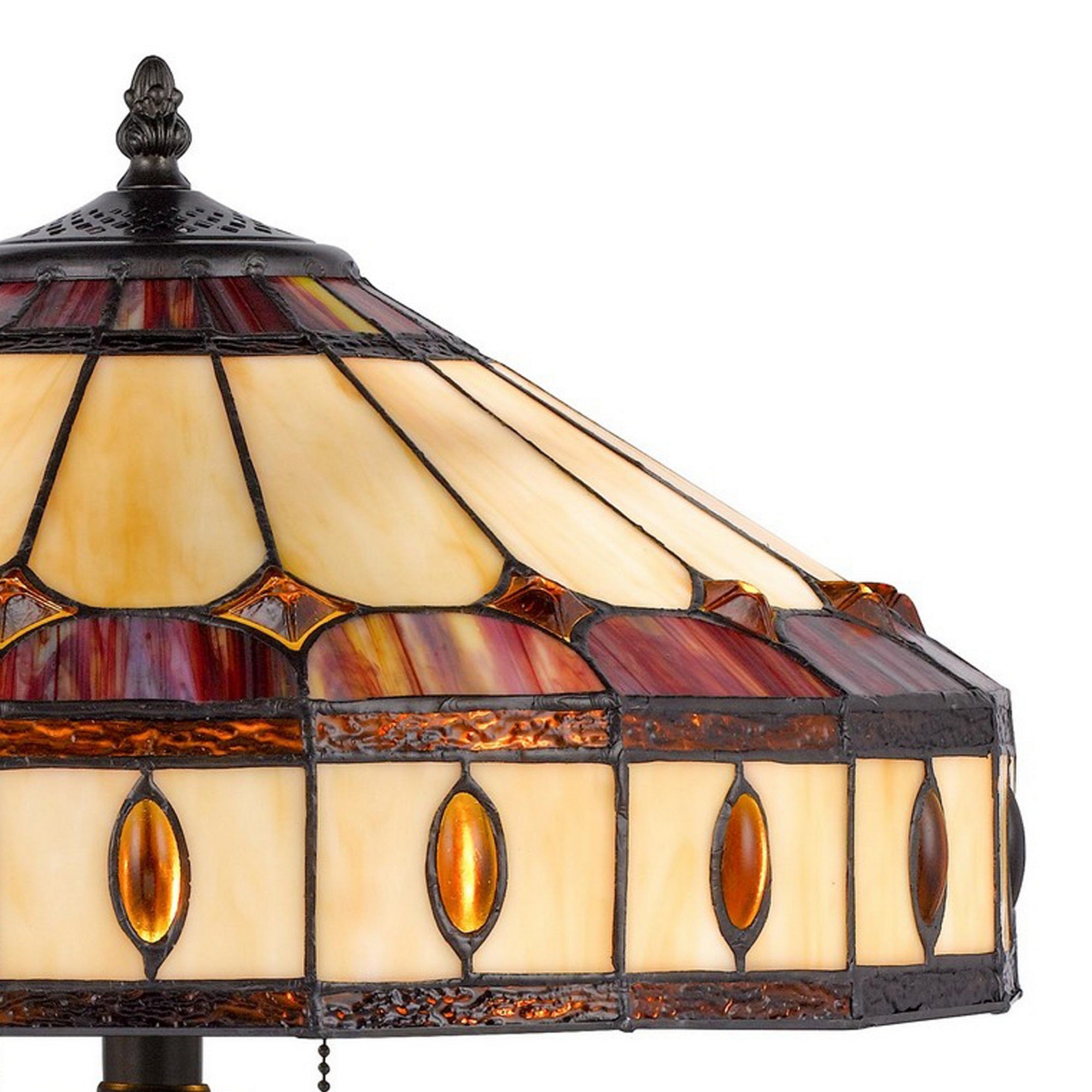 Benzara Vintage Table Lamp, Tiffany Style, 26 Inch, Stained Glass, Brown, Model BM282170