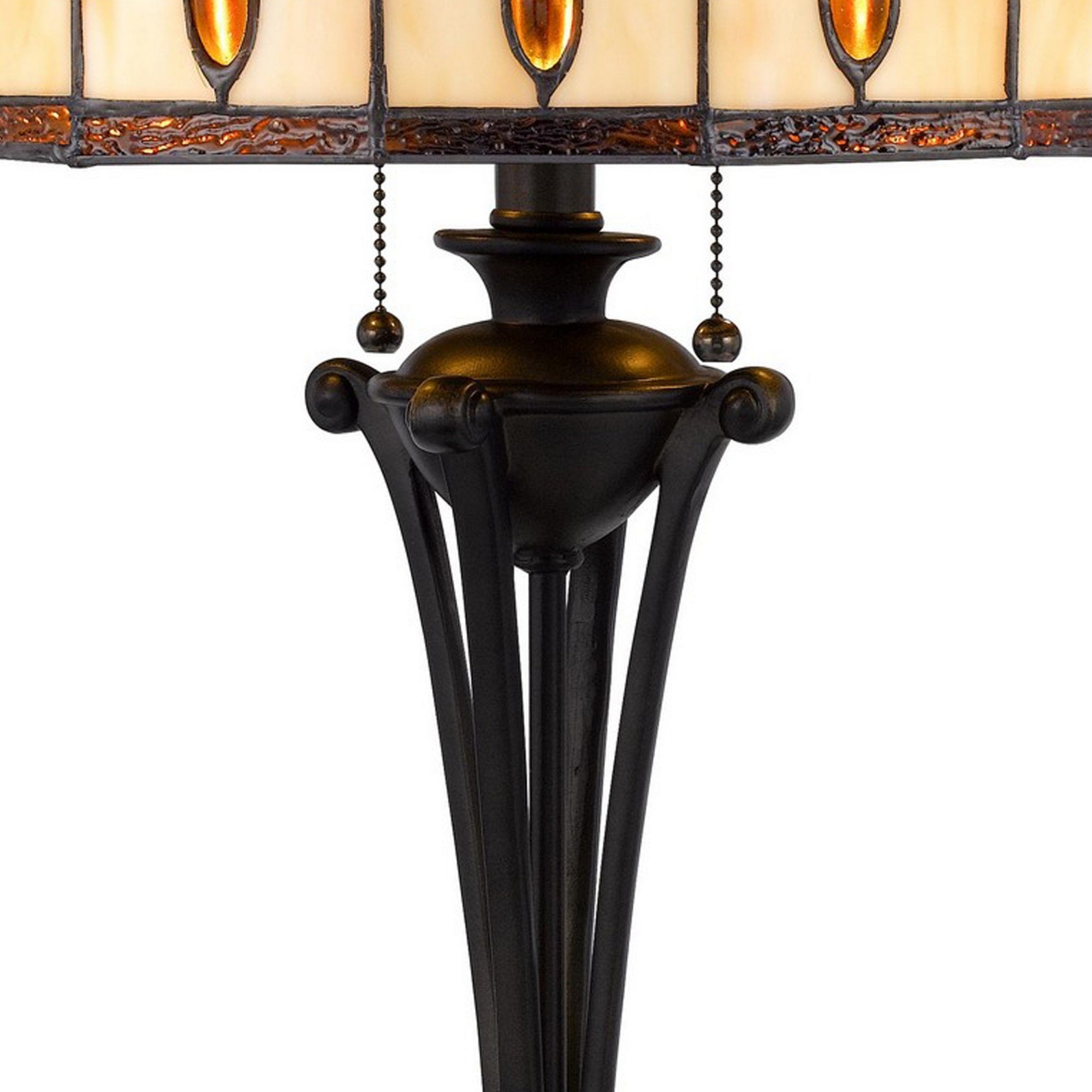 Benzara Vintage Table Lamp, Tiffany Style, 26 Inch, Stained Glass, Brown, Model BM282170