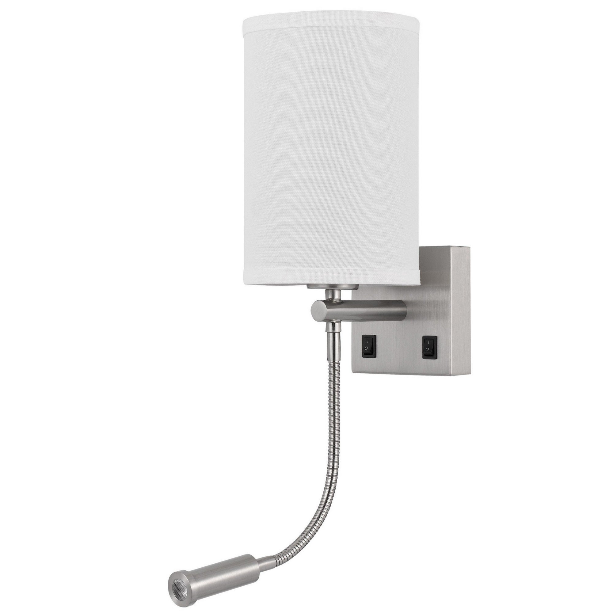 Benzara Modern Wall Lamp, 25 Inch, Hardback Fabric Shade, LED, Metal, Silver, Model BM282177