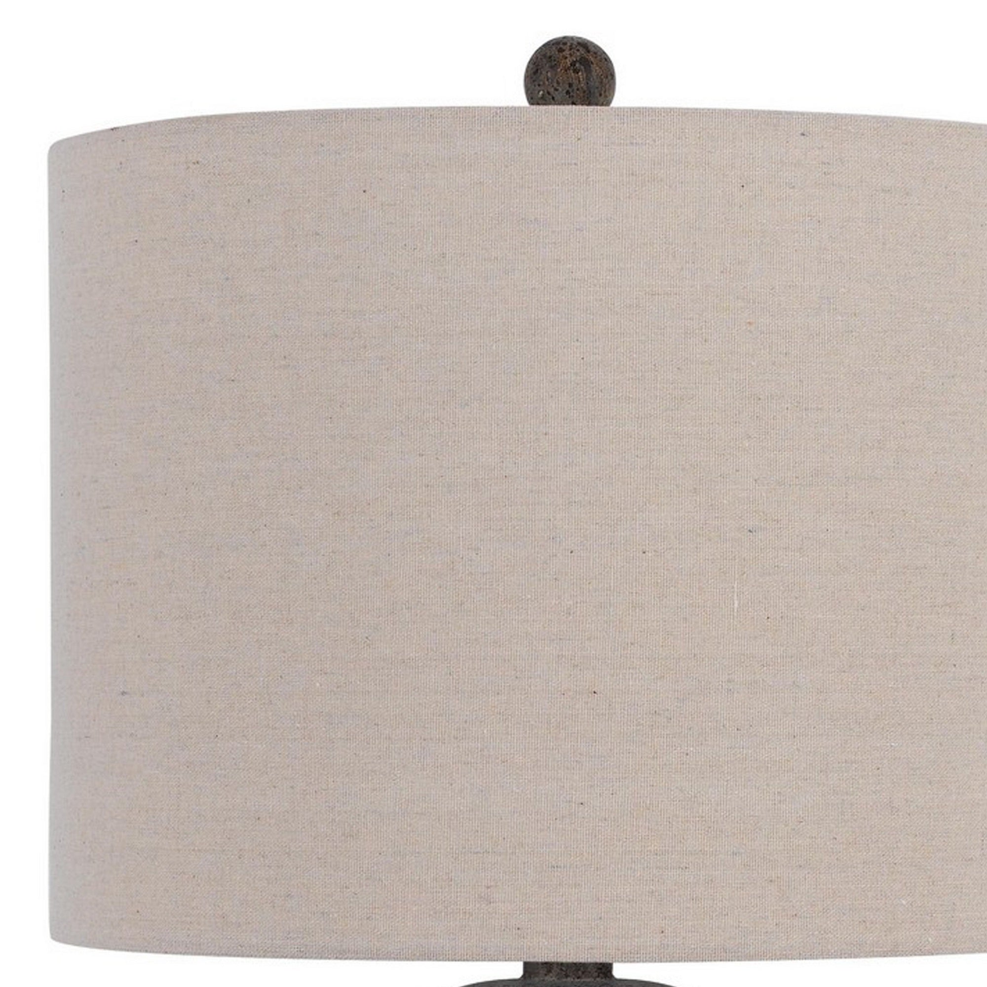 Benzara 31 Inch Accent Table Lamp Set of 2, Resin Turned Base, Linen Shade, Beige and Gray, Model BM282179