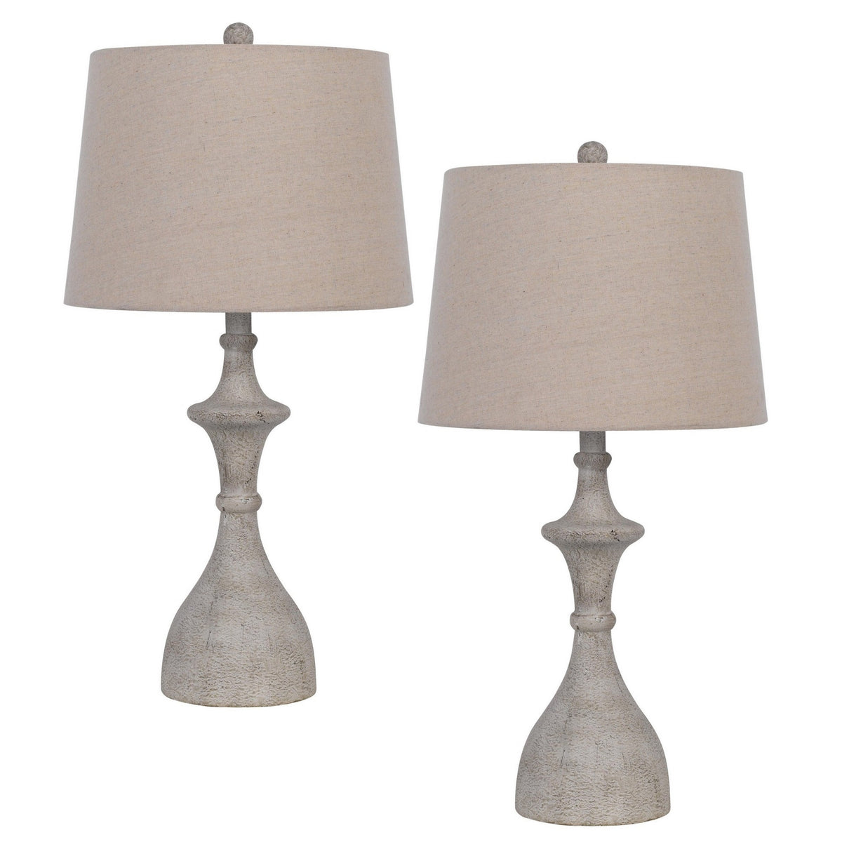 27 Inch Set of 2 Classic Resin Accent Table Lamp, Turned, Beige Rustic Gray