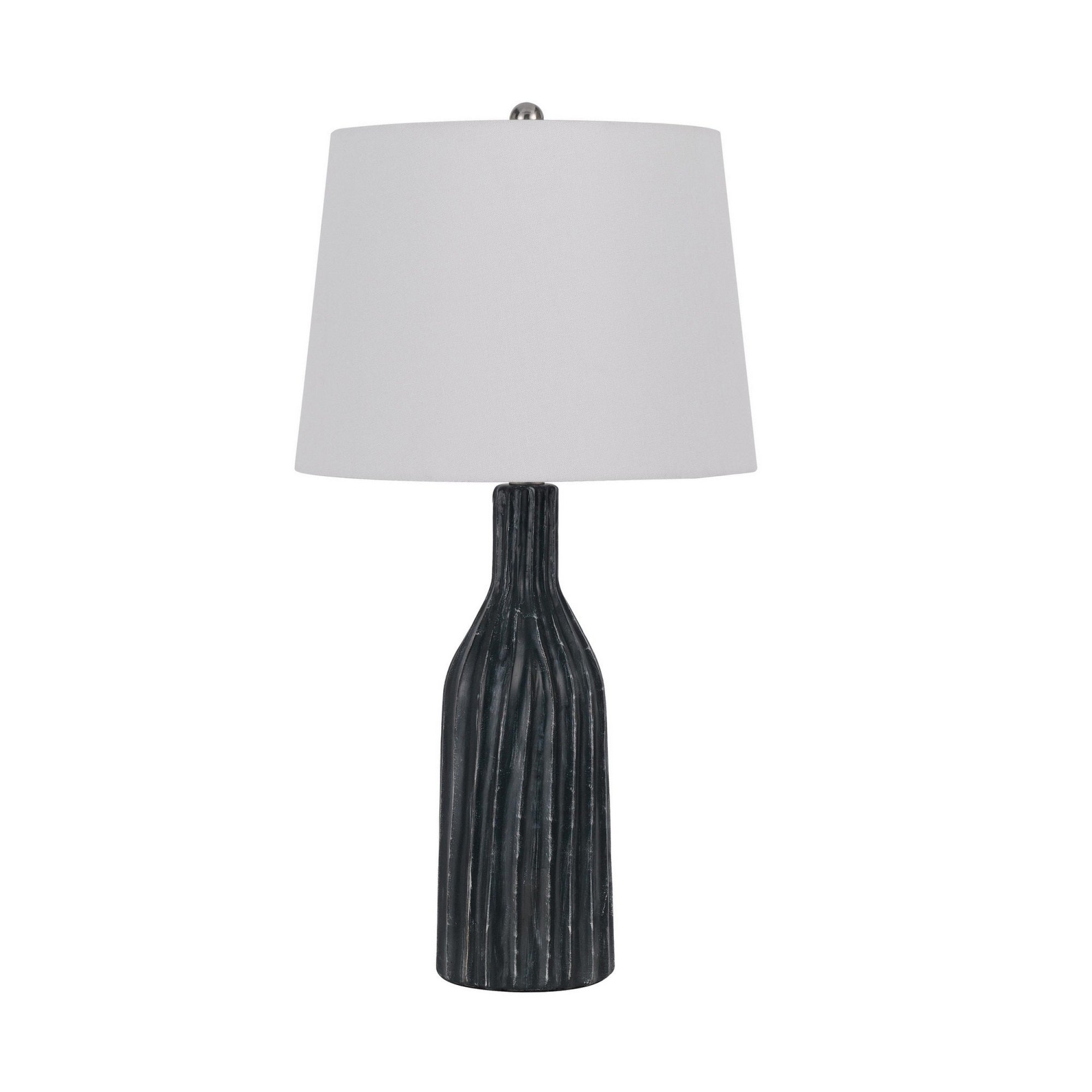 25 Inch Set of 2 Artisanal Ceramic Accent Table Lamp, Fluted, Grayed Black