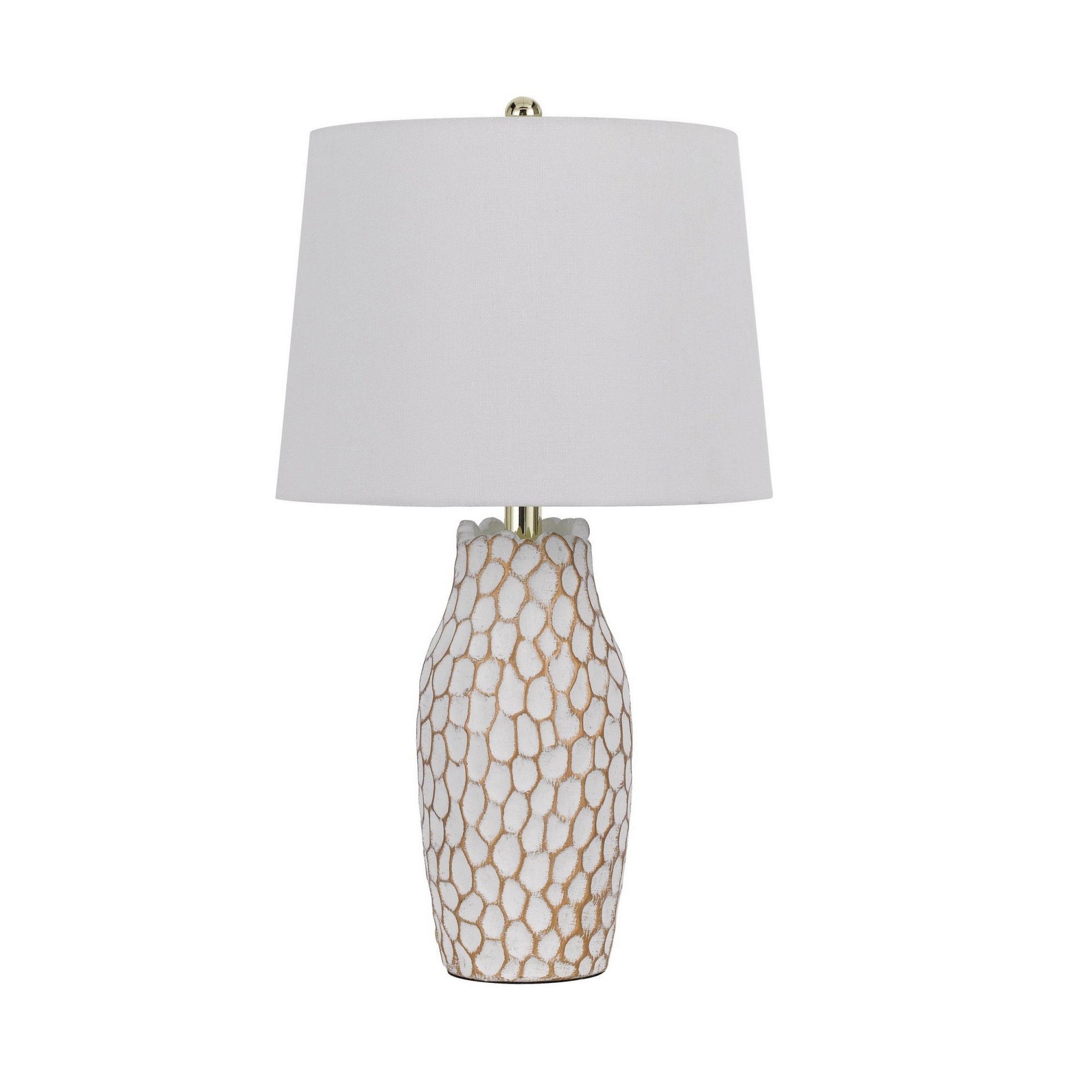 Benjara 23 Inch Set Of 2 Ceramic Accent Table Lamp, Hammered Base, White And Gold
