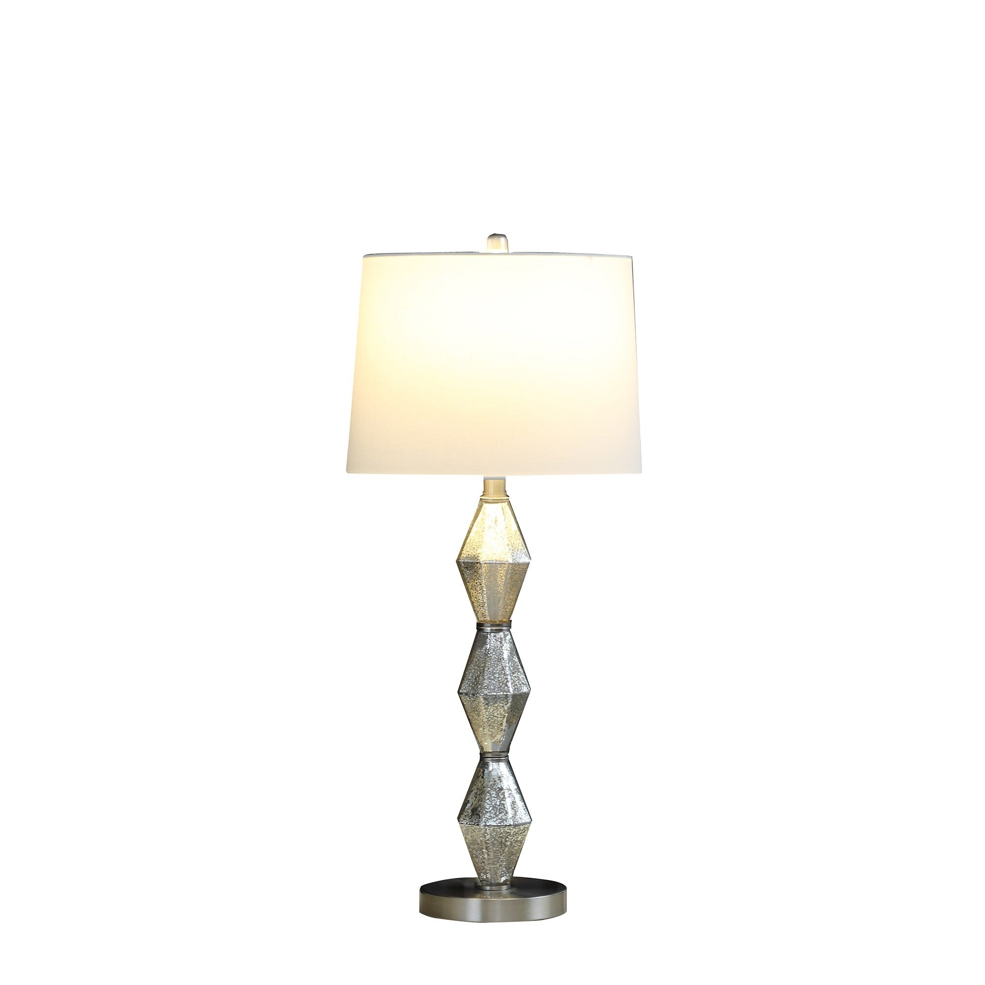 Ruth 30 Inch Accent Table Lamp, Glass Diamond Pedestal Base, White, Silver