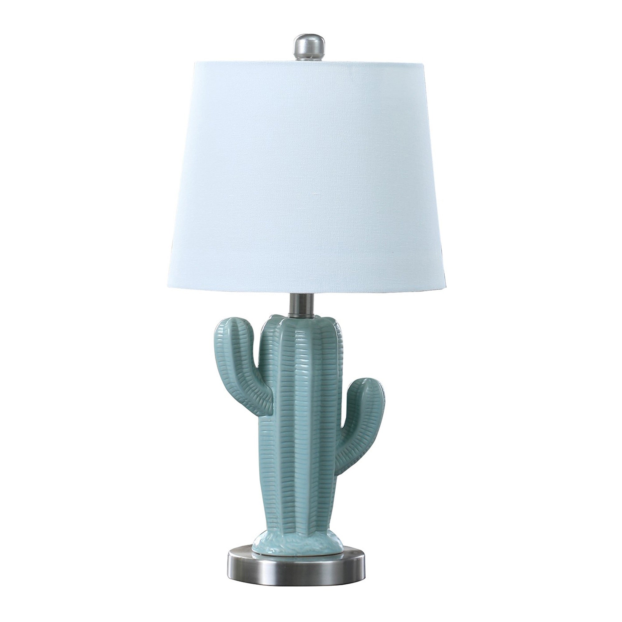 Benzara Accent Table Lamp, Cactus Design, Ceramic and Metal, 22 Inch, Blue and White, Model BM283268