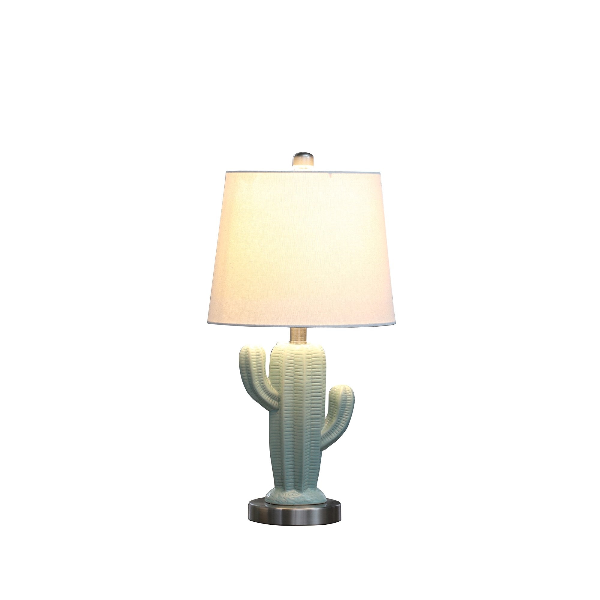 Benzara Accent Table Lamp, Cactus Design, Ceramic and Metal, 22 Inch, Blue and White, Model BM283268