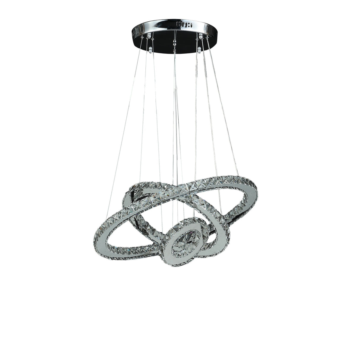 12- 47 Inch Adjustable Chandelier, Clear Crystal Accents, LED Chrome Silver