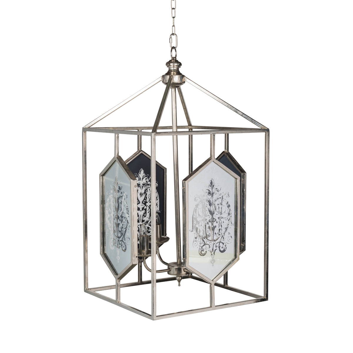 17 Inch 4 Light Chandelier, Vintage Sleek Iron Frame, Aged Silver Finish