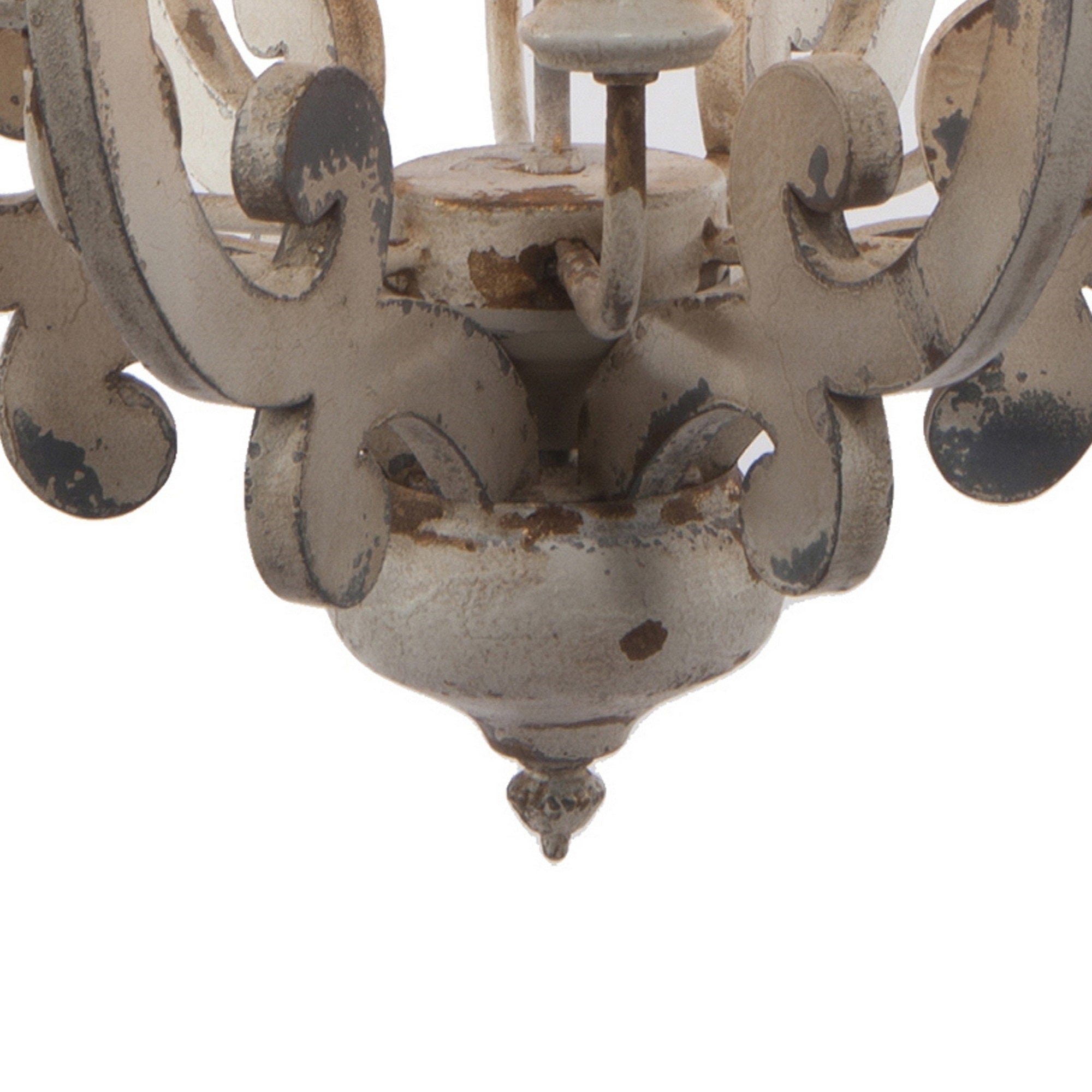 Benzara AKI 21 Inch Chandelier, 6 Light, Carved Wood Frame, Composite Wood and Iron, Vintage Style, White