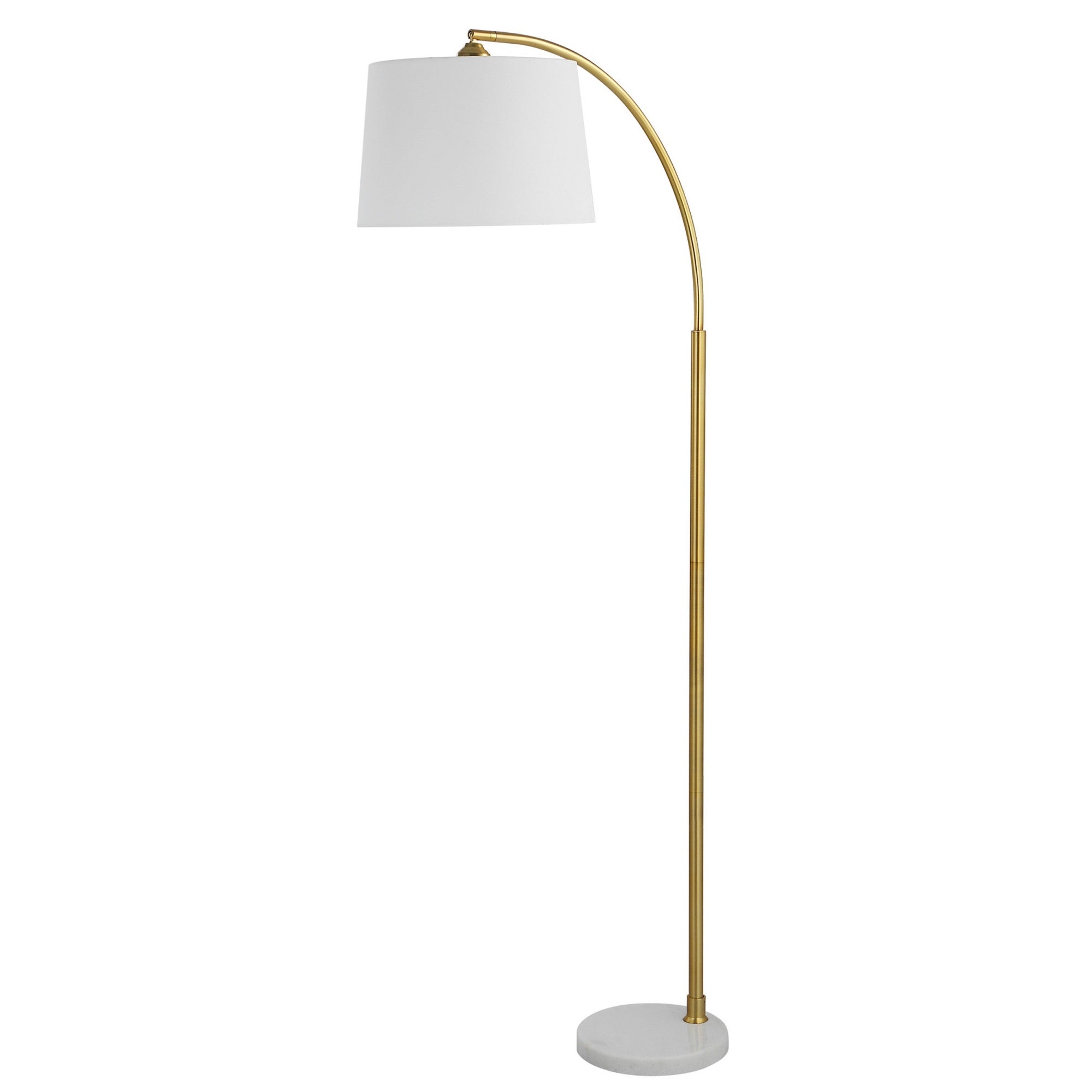 Benjara 65 Inch Arc Floor Lamp With Adjustable Shade, Marble Base, Gold, White