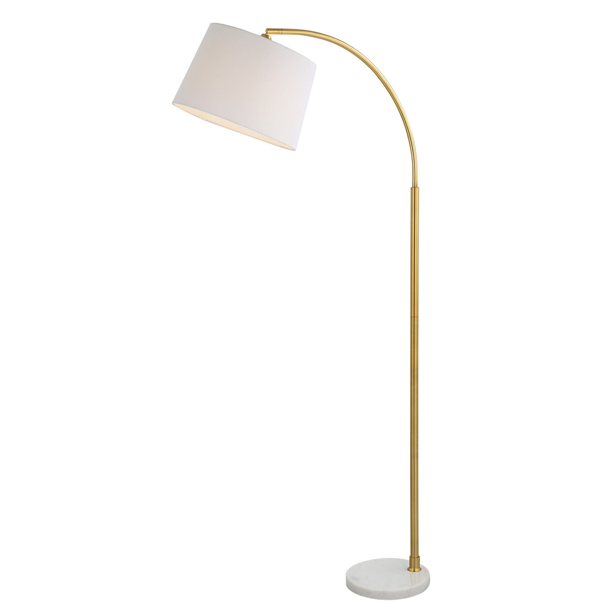 Benjara 65 Inch Arc Floor Lamp With Adjustable Shade, Marble Base, Gold, White