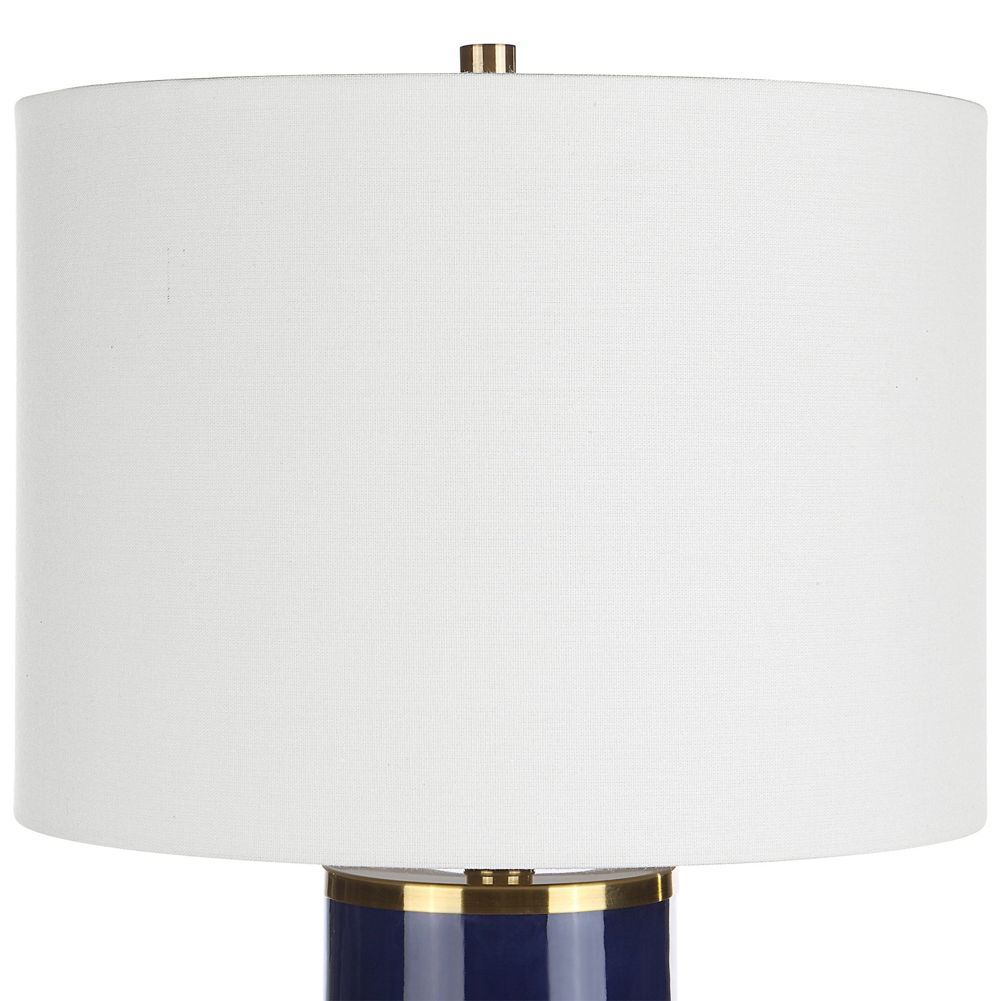 Benzara 26 Inch Modern Table Lamp, Ceramic Body, Hardback Linen Shade, Blue and Gold