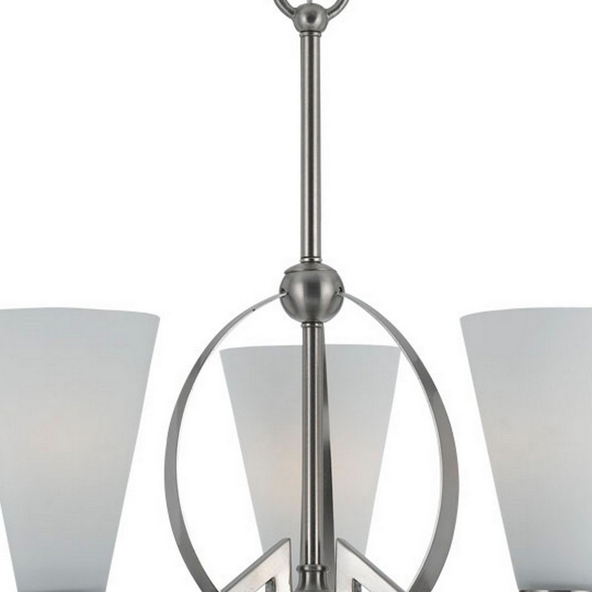 19 Inch 3 Light Chandelier with Frosted Glass Shade, Silver Finish, White