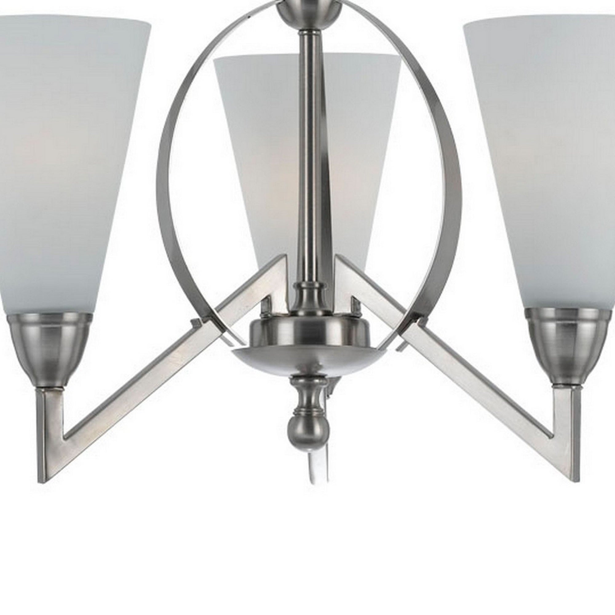 19 Inch 3 Light Chandelier with Frosted Glass Shade, Silver Finish, White